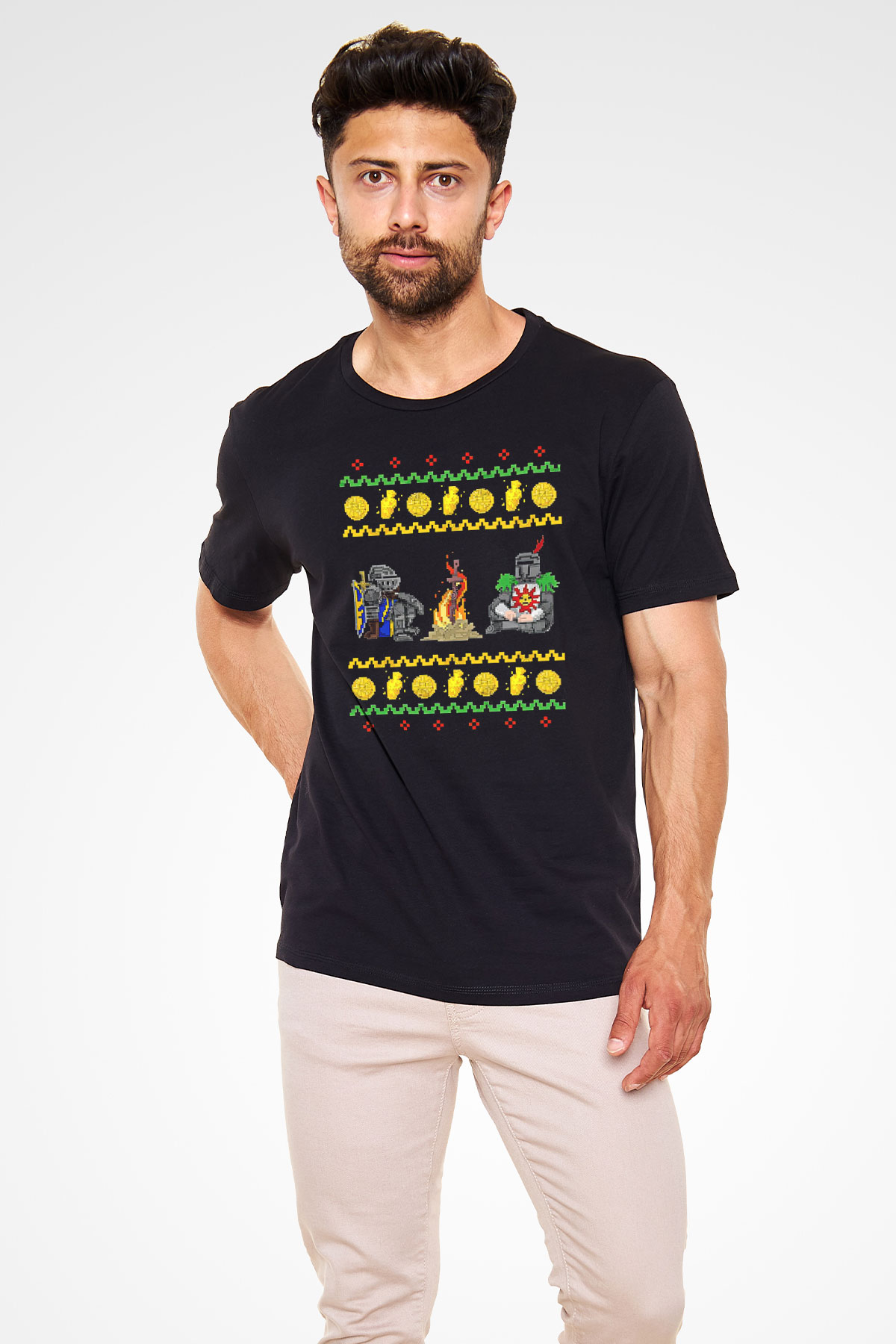 Dark Souls Baskılı Unisex Siyah Tişört - Tshirt