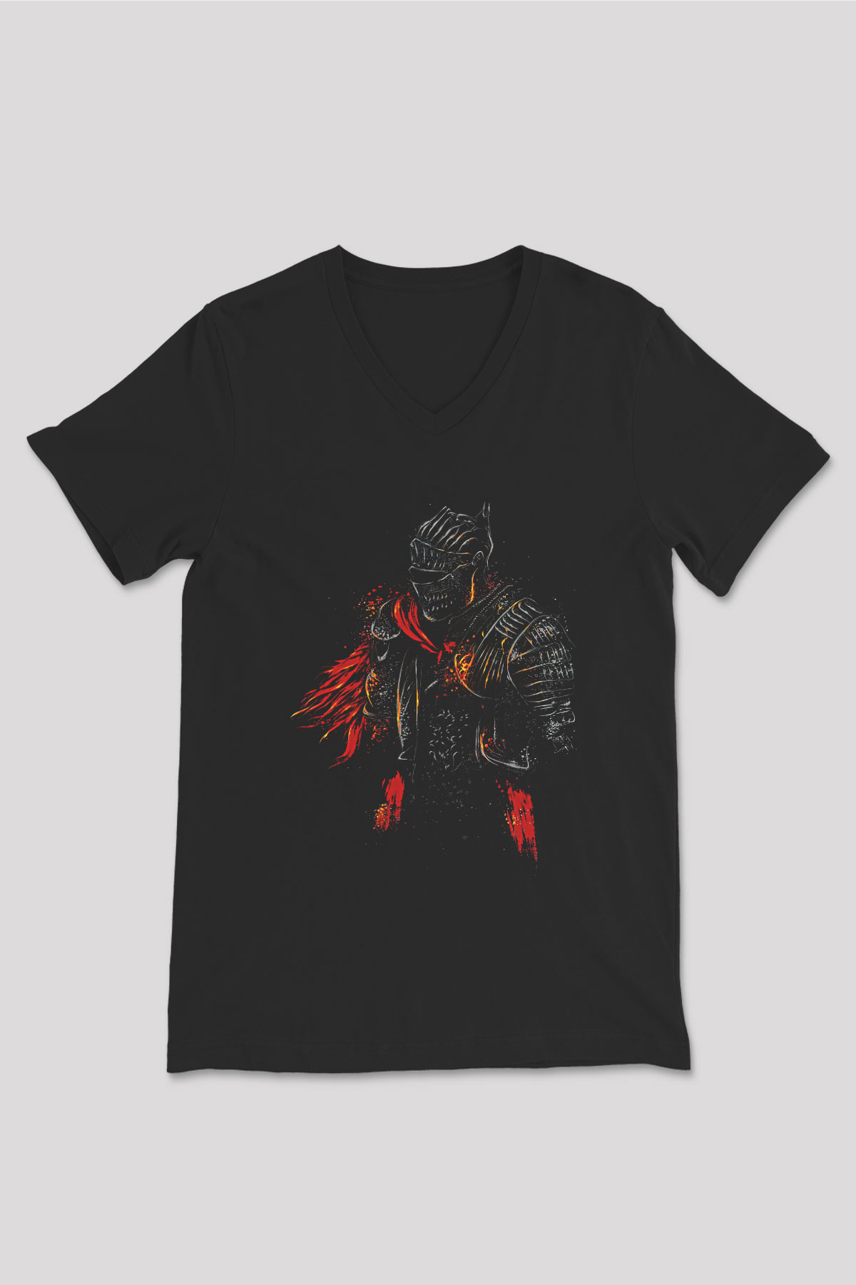 Dark Souls Baskılı Unisex Siyah V Yaka Tişört - Tshirt