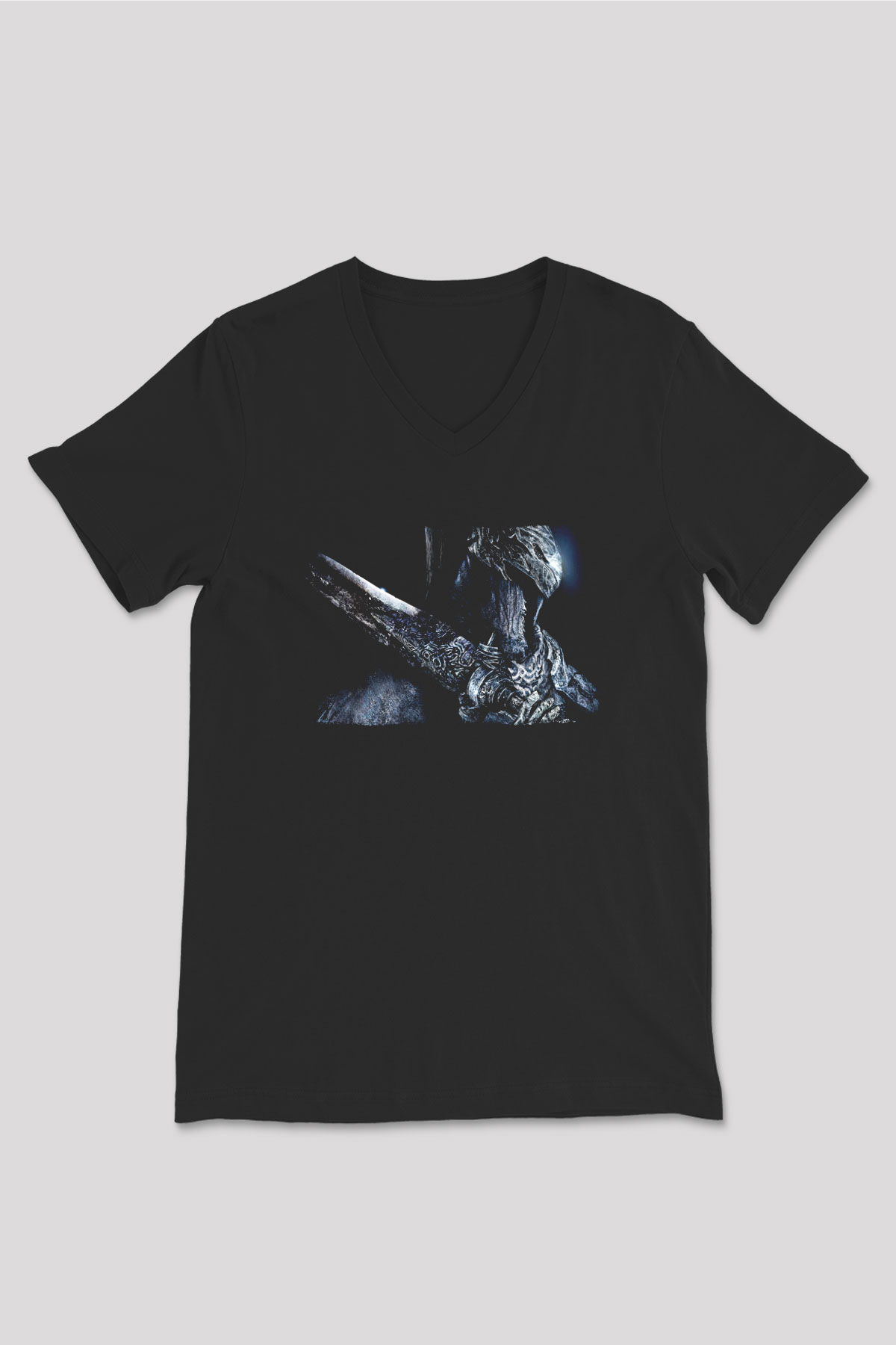 Dark Souls Baskılı Unisex Siyah V Yaka Tişört - Tshirt