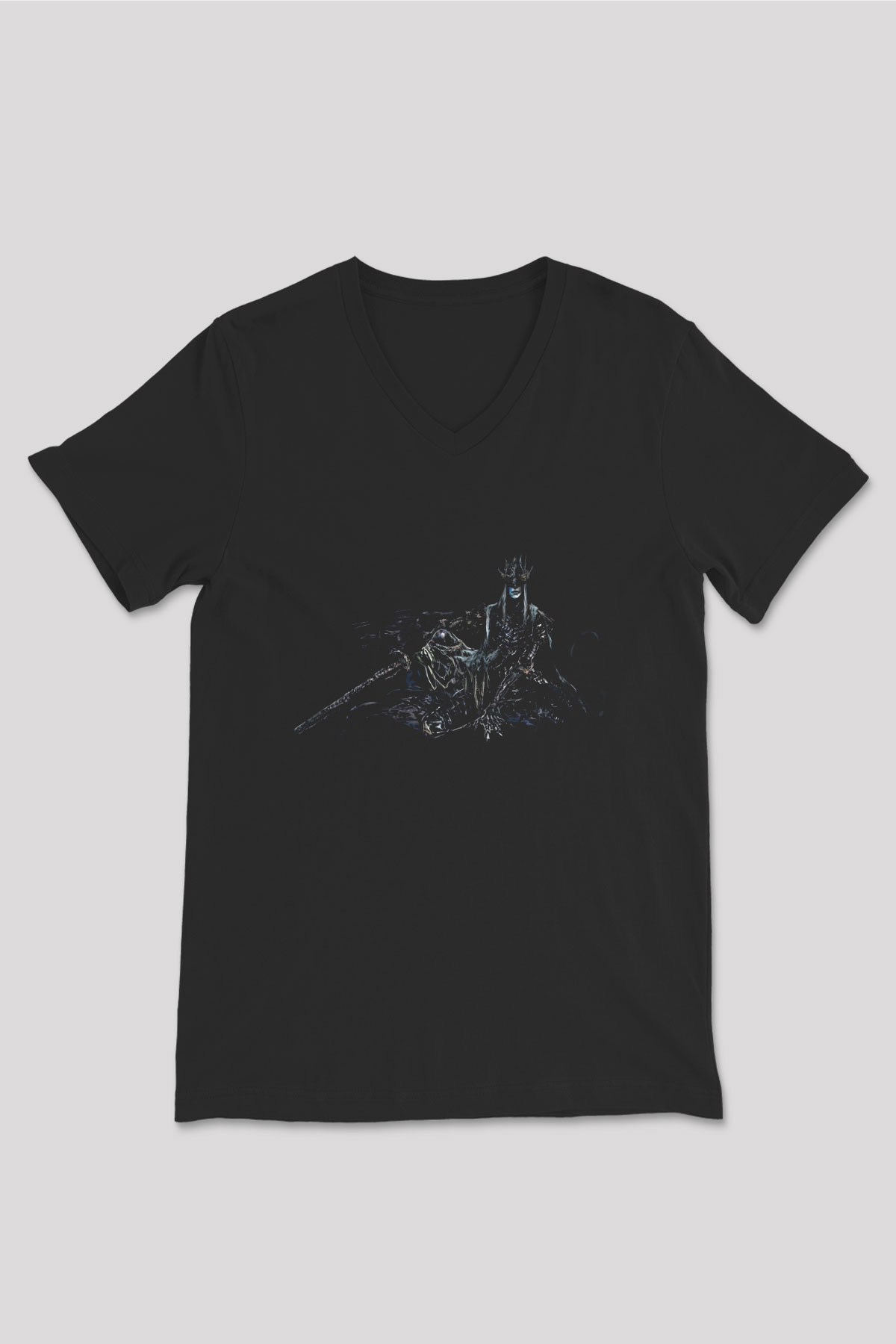 Dark Souls Baskılı Unisex Siyah V Yaka Tişört - Tshirt