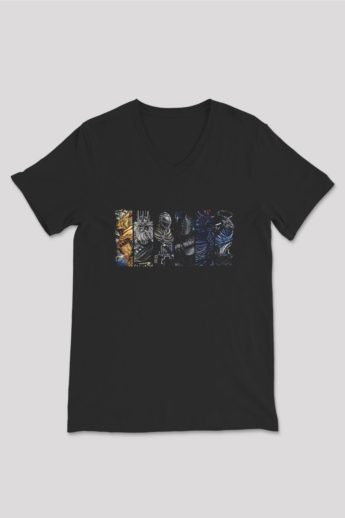 Dark Souls Baskılı Unisex Siyah V Yaka Tişört - Tshirt