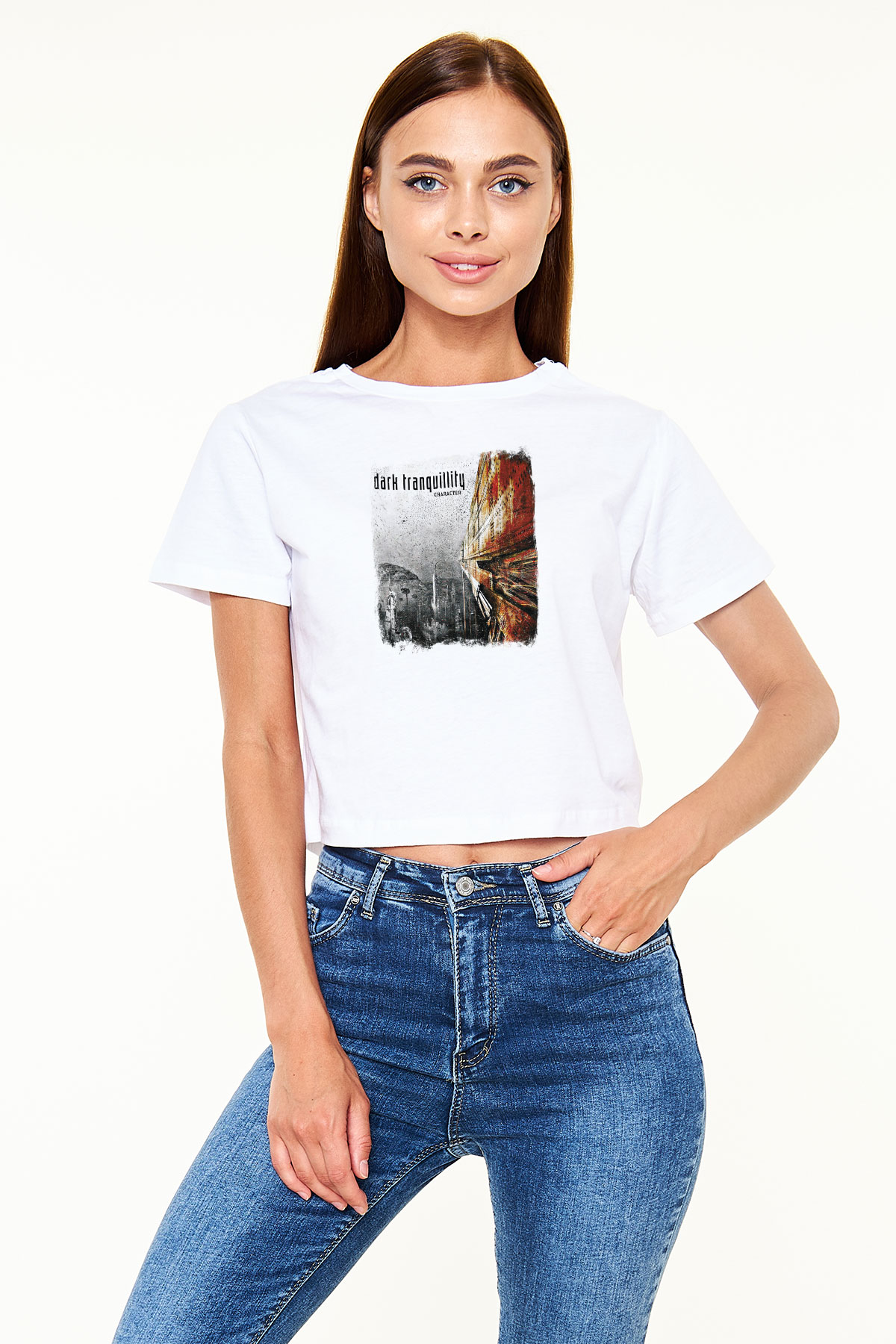 Dark Tranquillity Baskılı Unisex Beyaz Crop Top Tişört