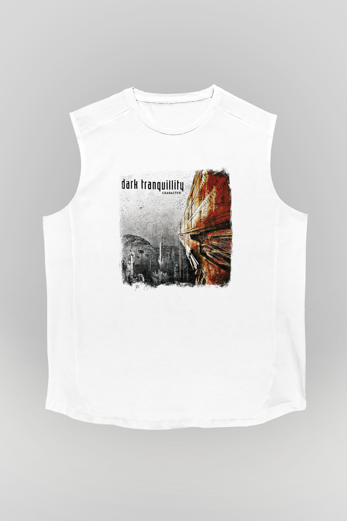 Dark Tranquillity Baskılı Unisex Beyaz Kolsuz Tişört