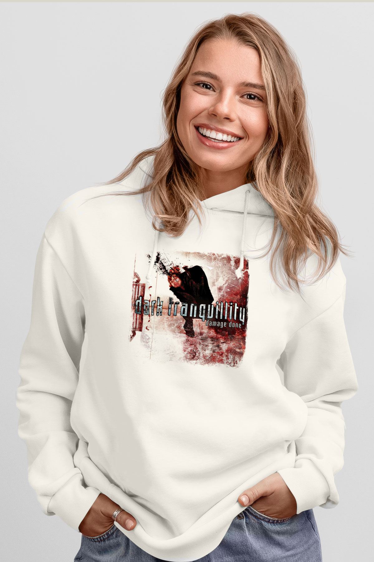 Dark Tranquillity Baskılı Unisex Beyaz Hoodie