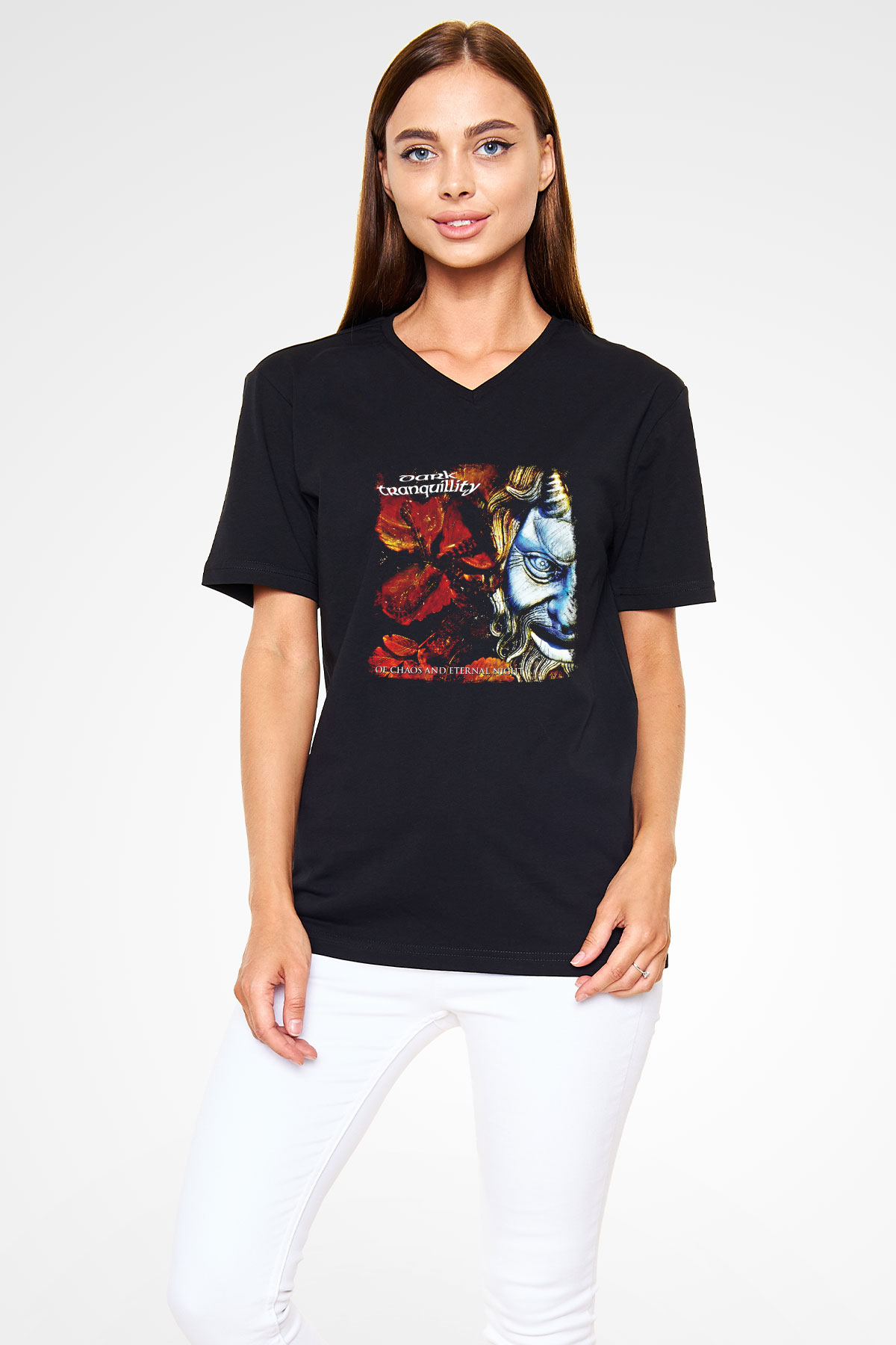 Dark Tranquillity Baskılı Unisex Siyah V Yaka Tişört