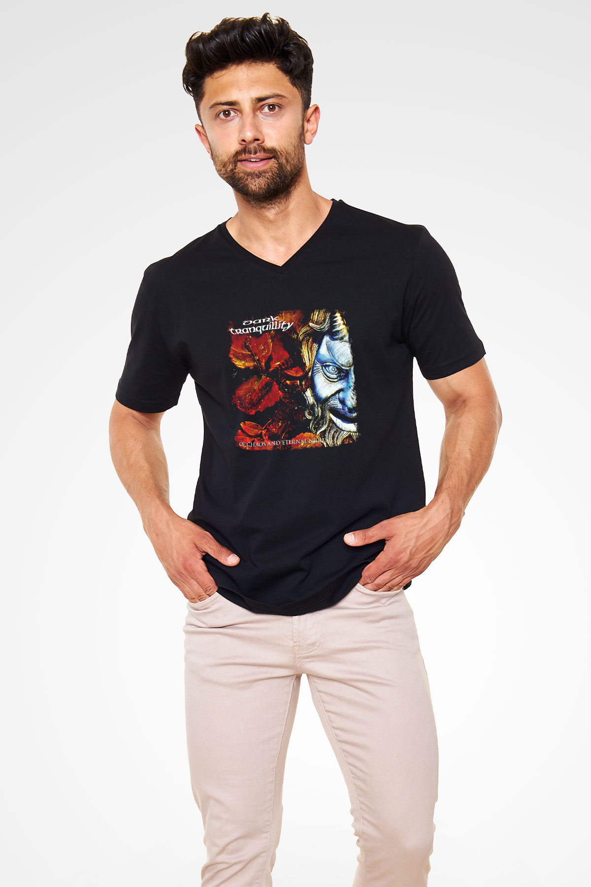 Dark Tranquillity Baskılı Unisex Siyah V Yaka Tişört