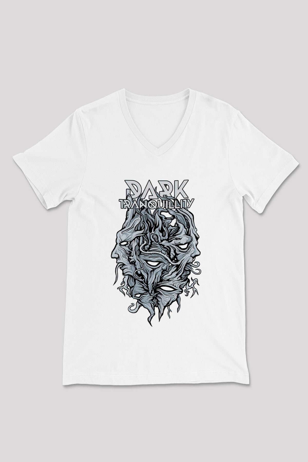 Dark Tranquillity Beyaz Unisex V Yaka Tişört