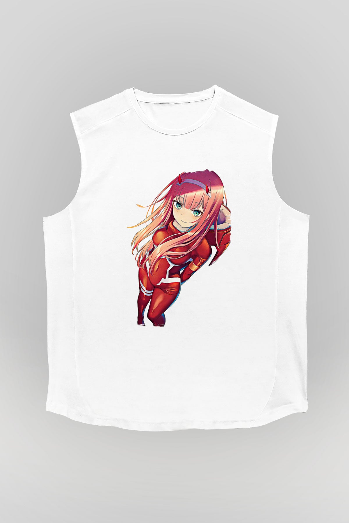 Darling İn The Franxx Baskılı Beyaz Unisex Kolsuz Tişört - Tshirt
