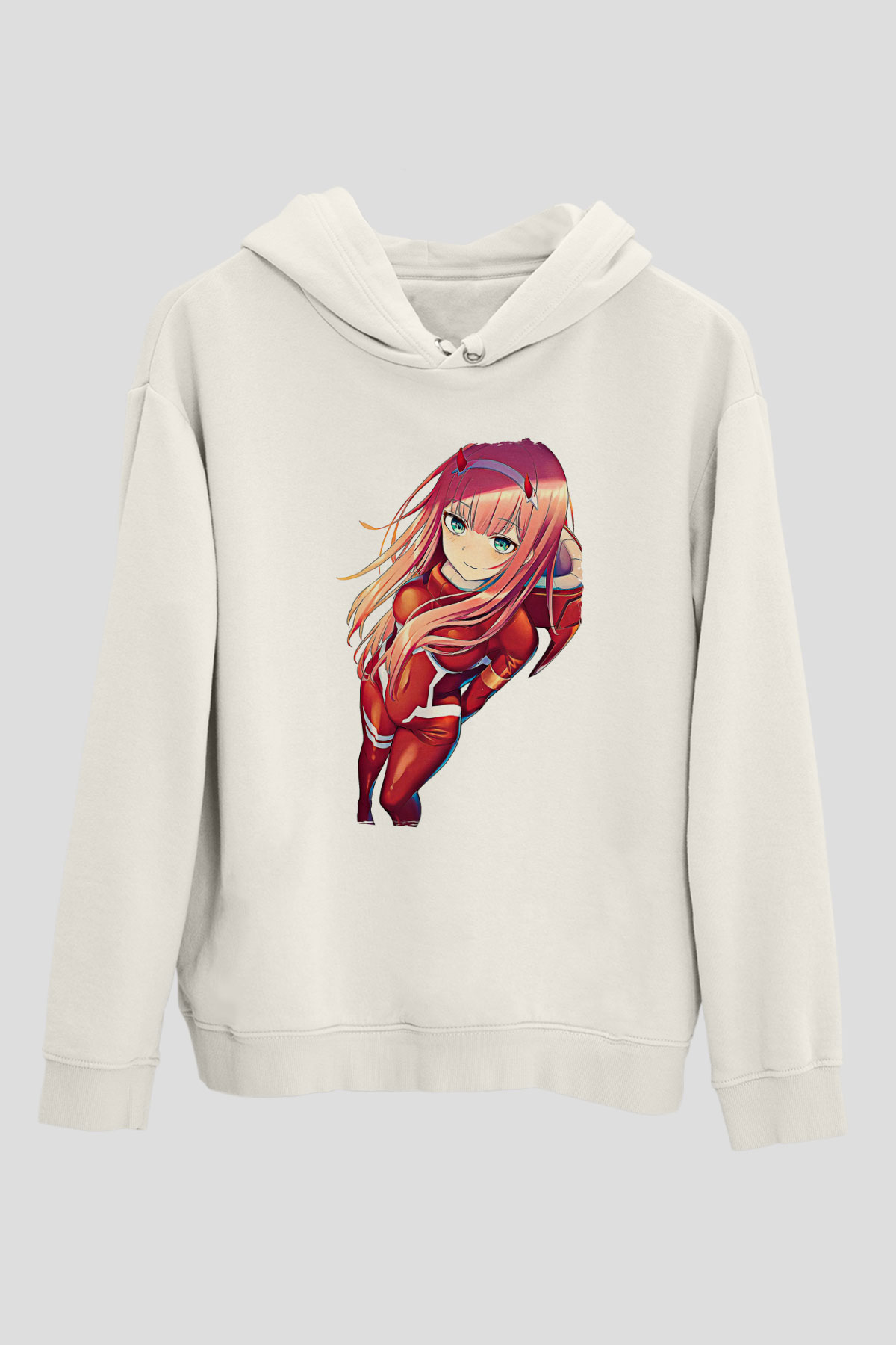 Darling İn The Franxx Baskılı Beyaz Unisex Hoodie