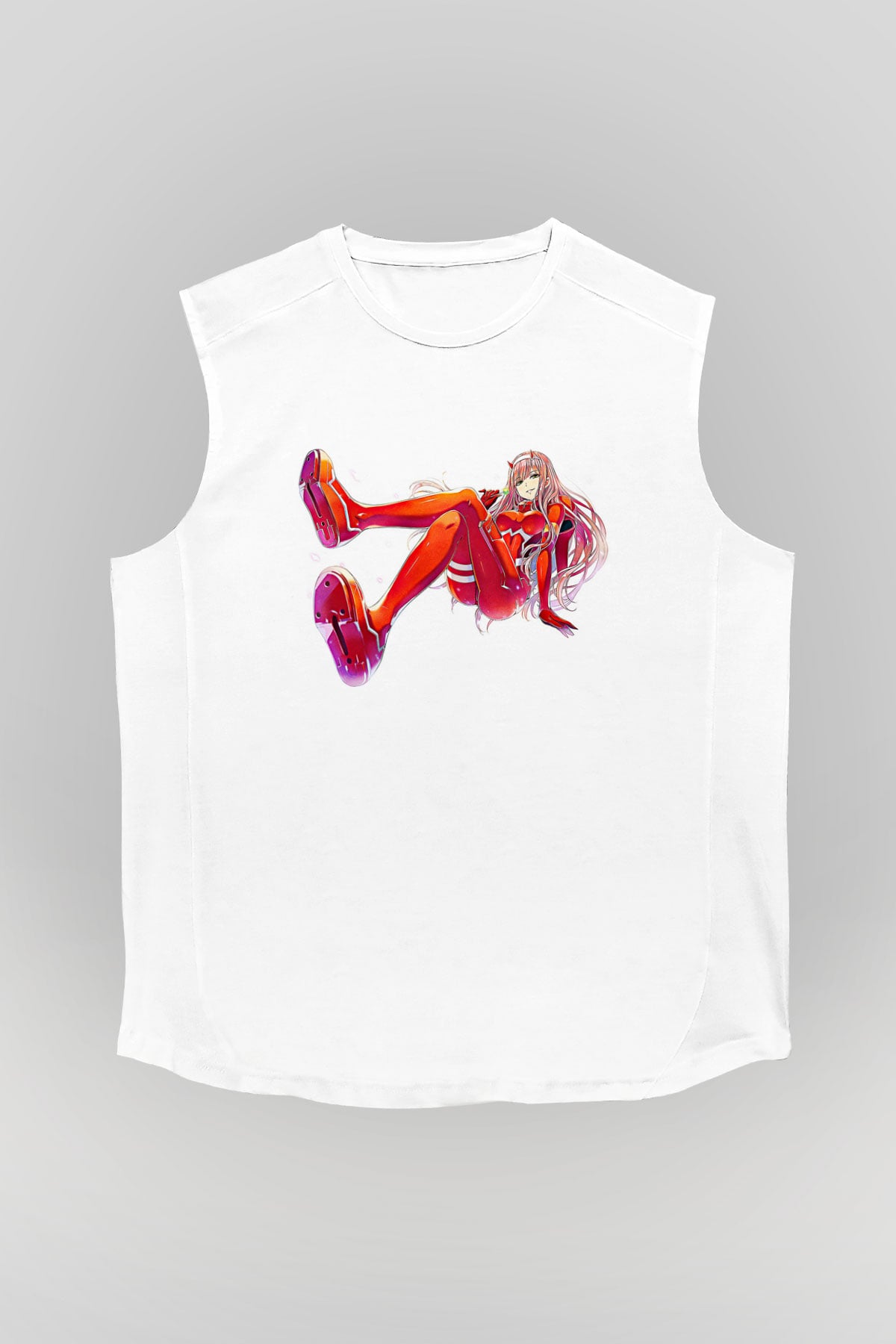 Darling İn The Franxx Baskılı Beyaz Unisex Kolsuz Tişört - Tshirt