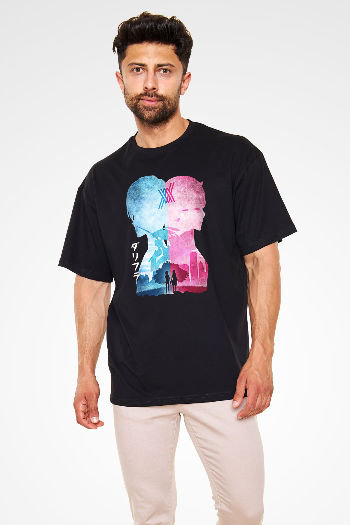 Darling İn The Franxx Baskılı Unisex Siyah Oversize Tişört - Tshirt