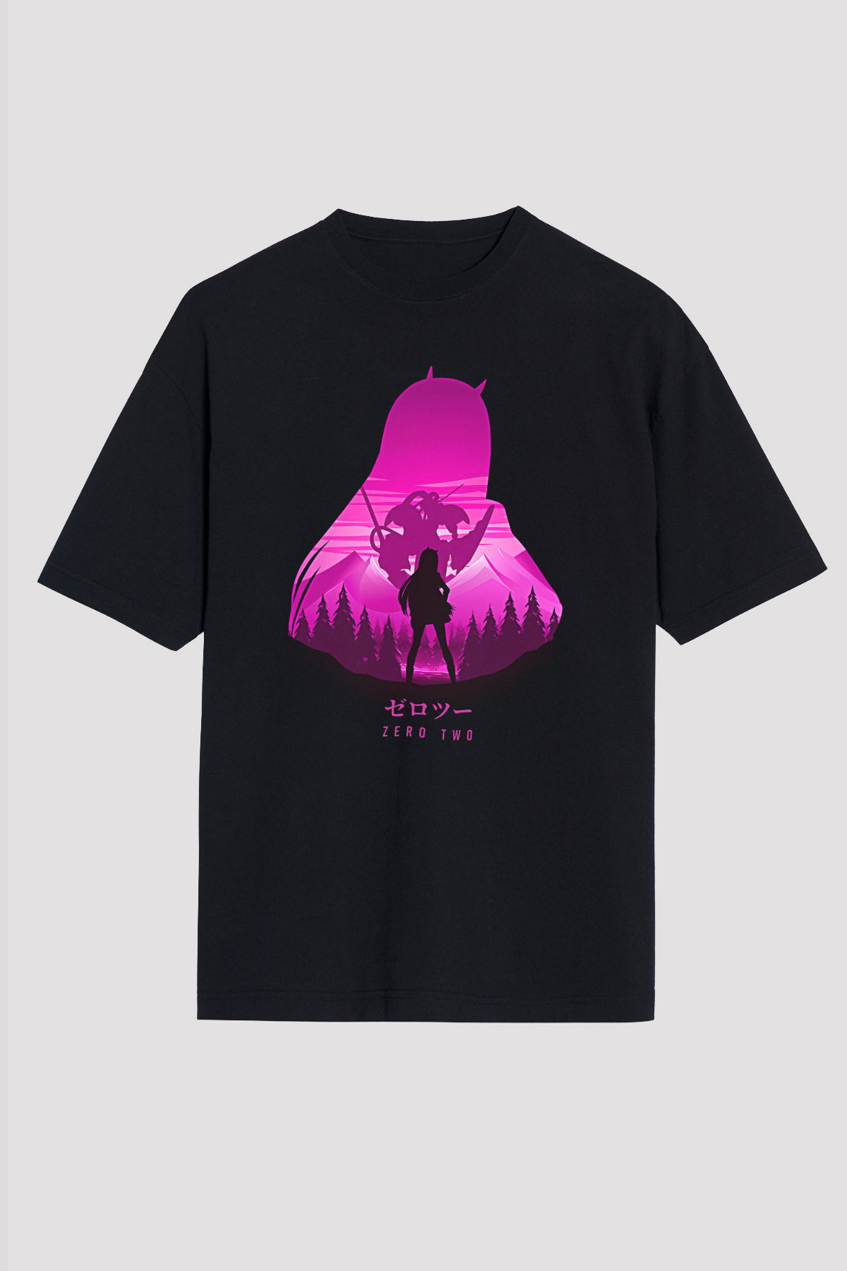 Darling İn The Franxx Baskılı Unisex Siyah Oversize Tişört - Tshirt