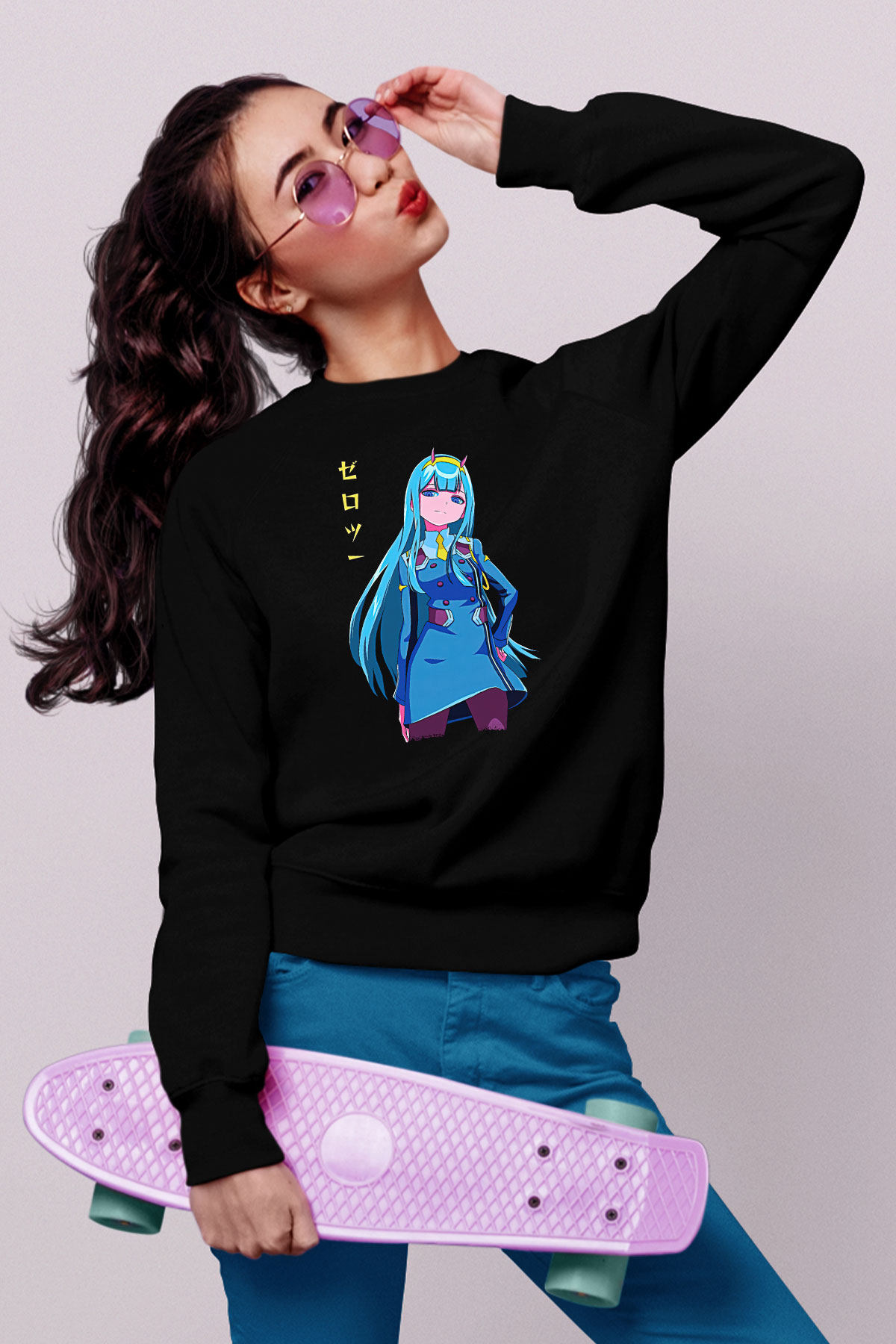 Darling İn The Franxx Baskılı Unisex Siyah Sweatshirt