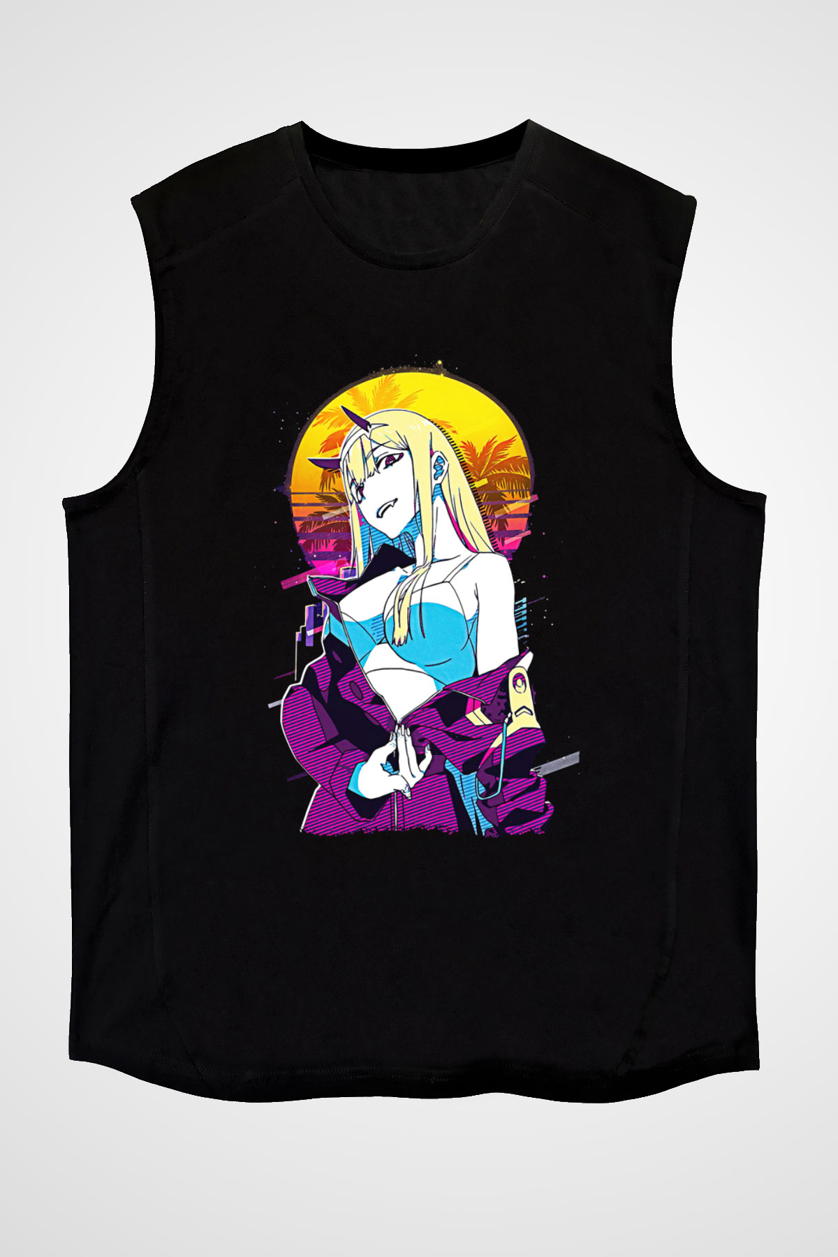 Darling İn The Franxx Baskılı Unisex Siyah Kolsuz Tişört - Tshirt