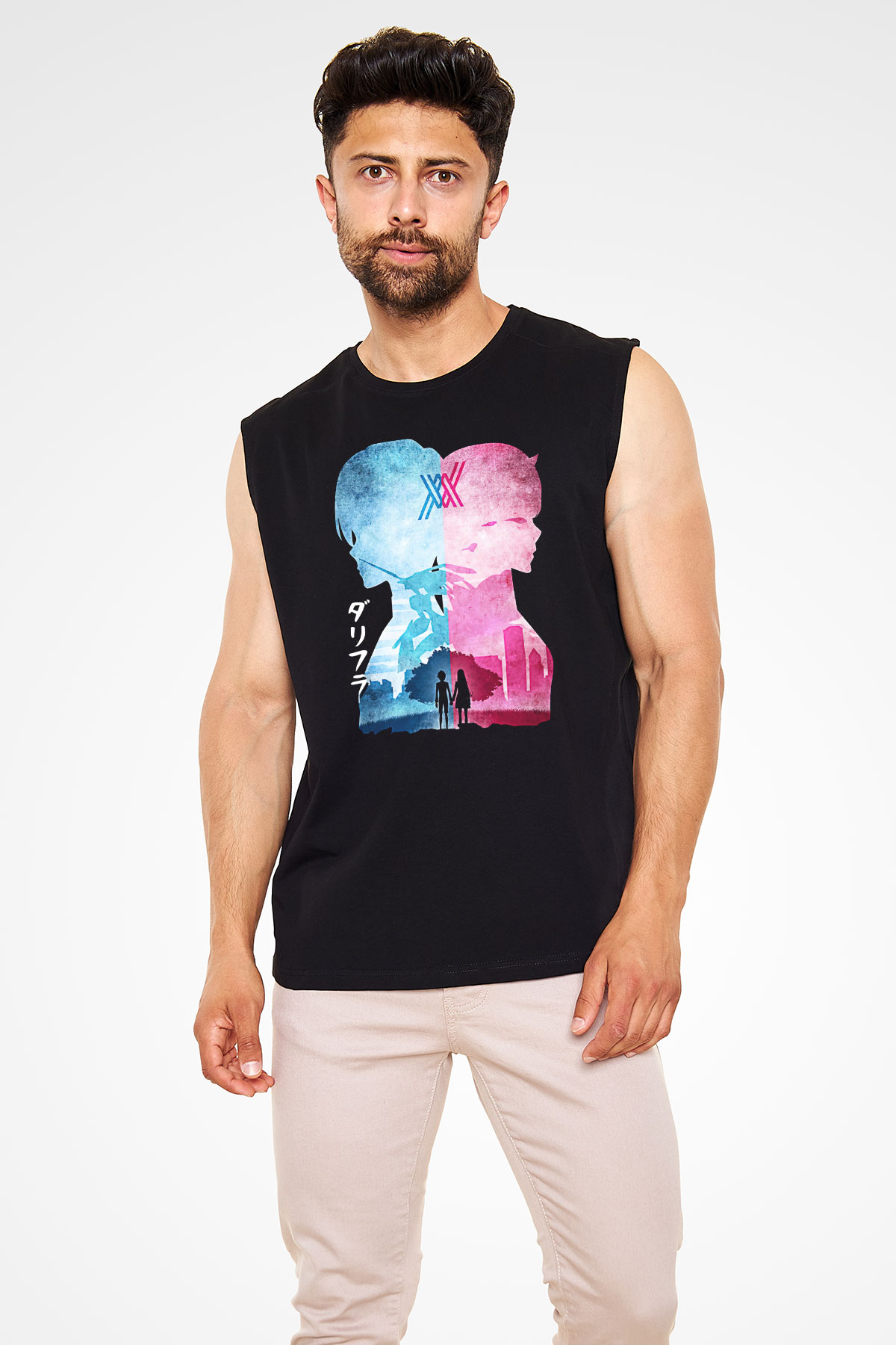 Darling İn The Franxx Baskılı Unisex Siyah Kolsuz Tişört - Tshirt