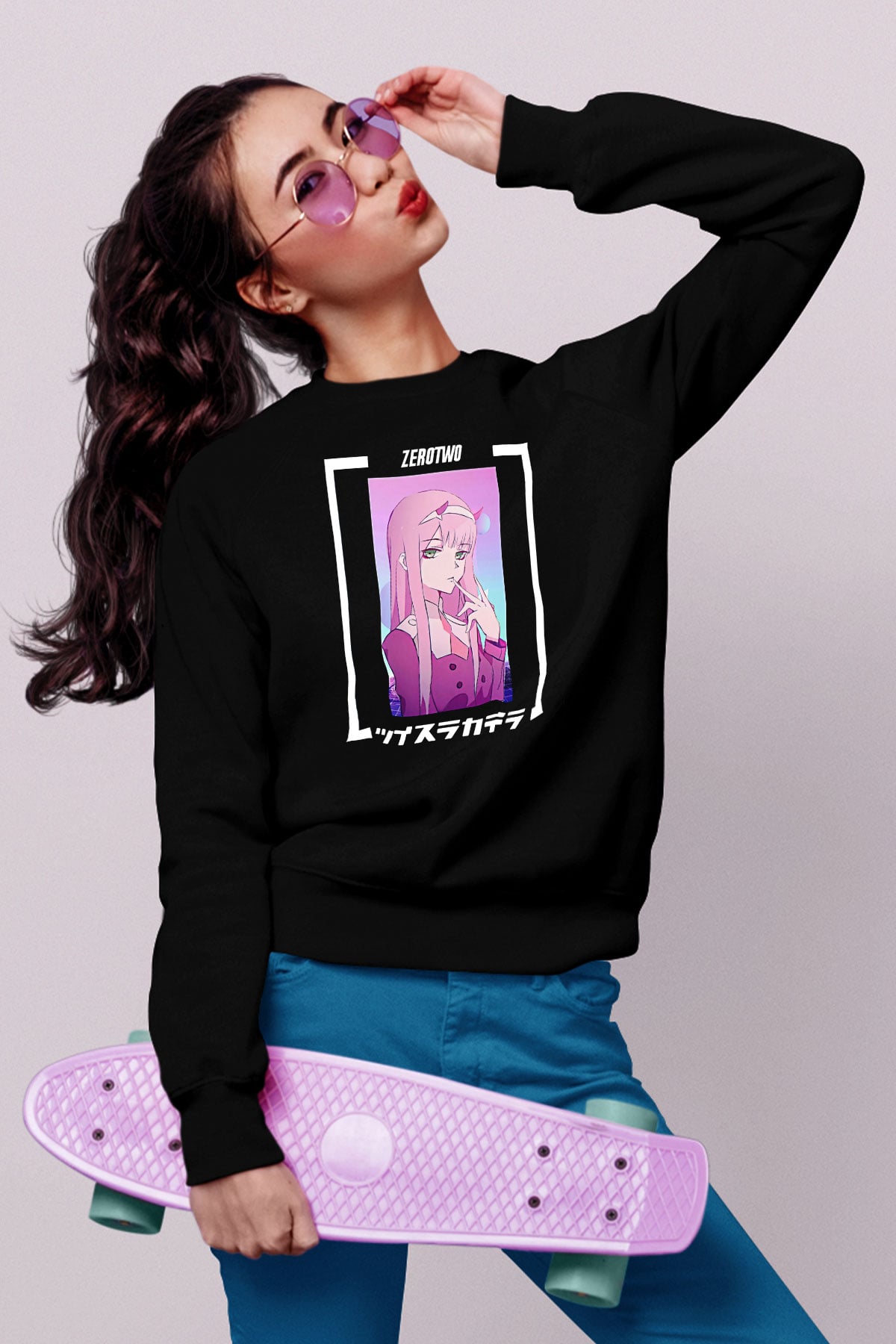 Darling İn The Franxx Baskılı Unisex Siyah Sweatshirt
