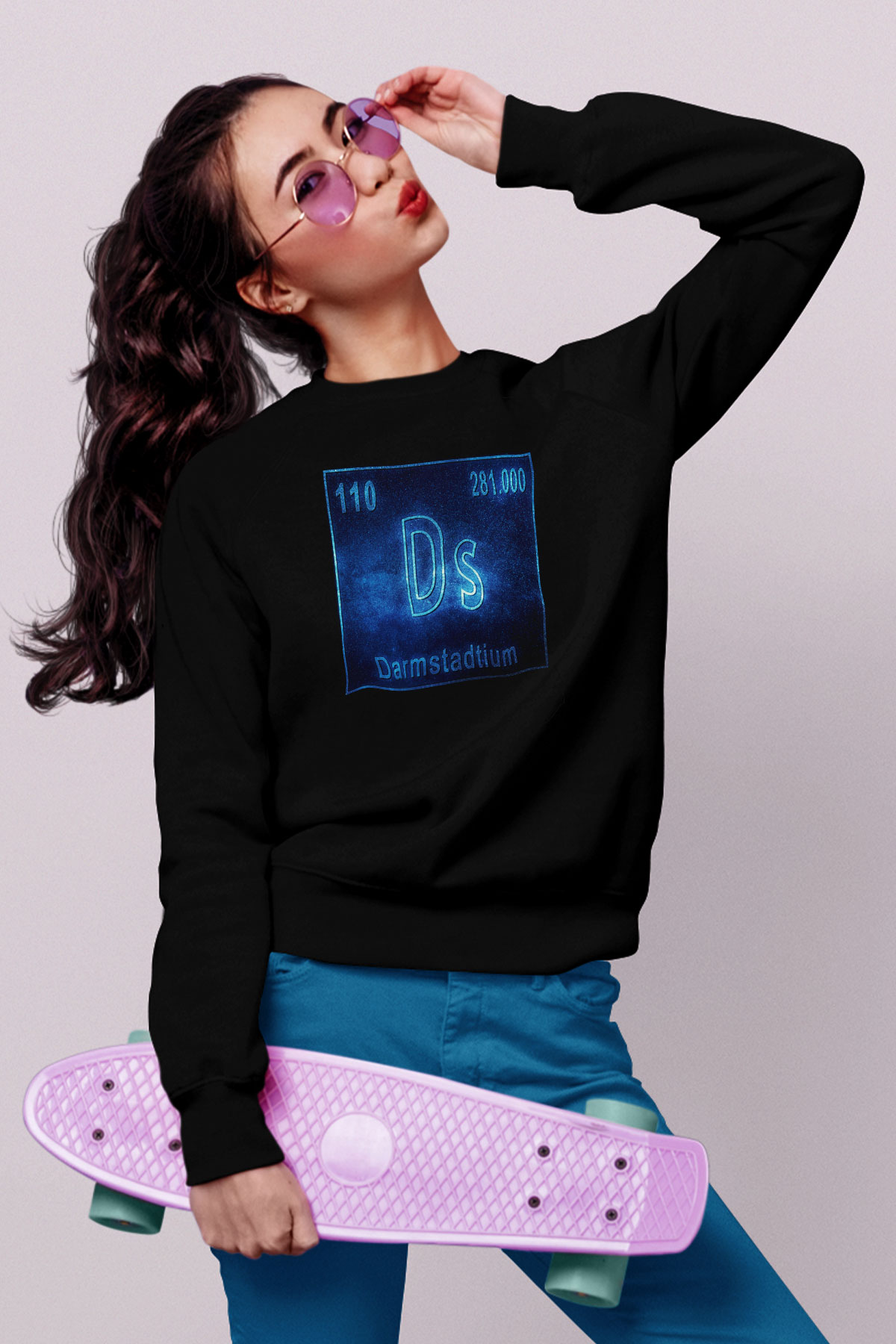 Darmstadtiyum Atom Numarası Baskılı Unisex Siyah Sweatshirt