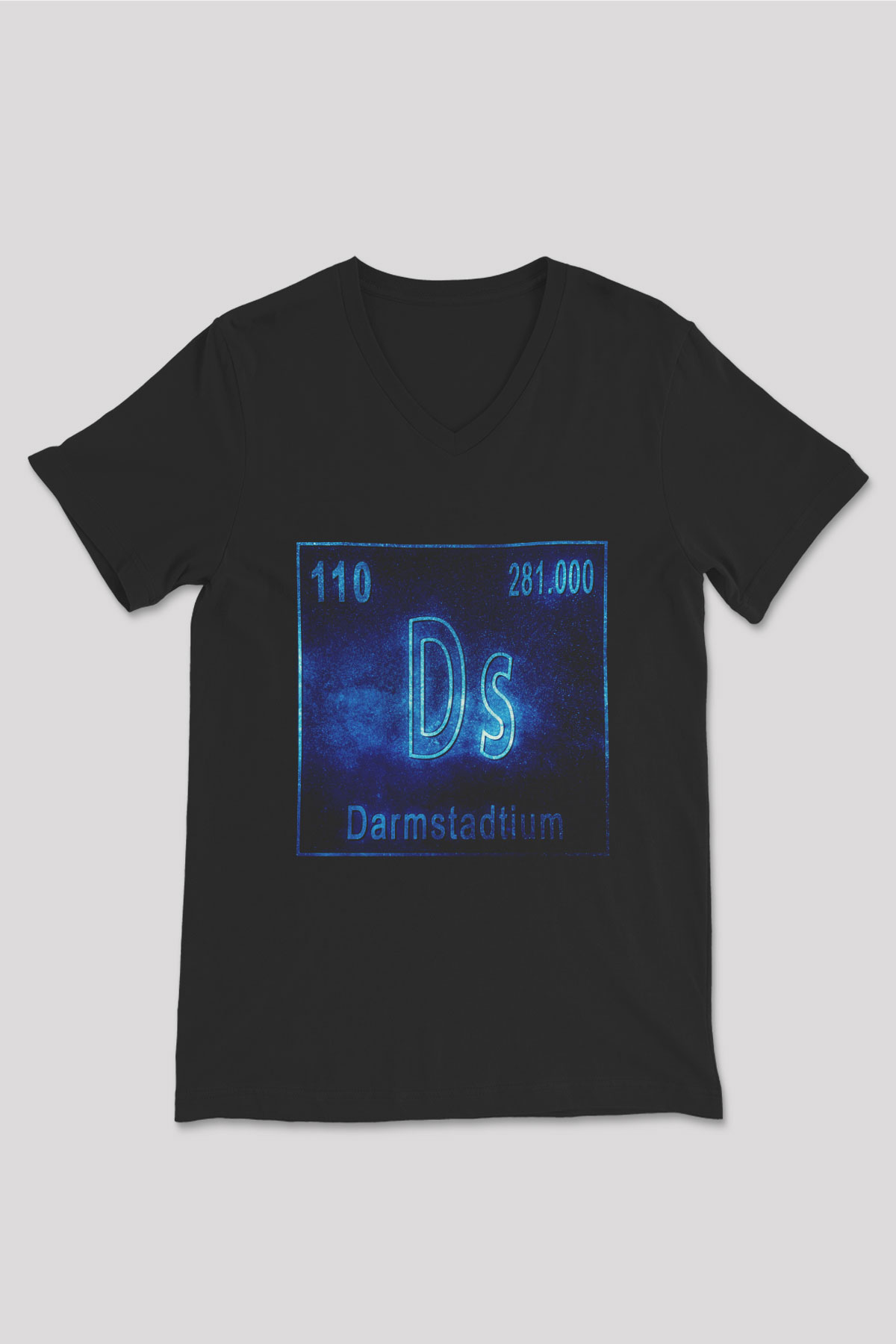 Darmstadtiyum Atom Numarası Baskılı Unisex Siyah V Yaka Tişört