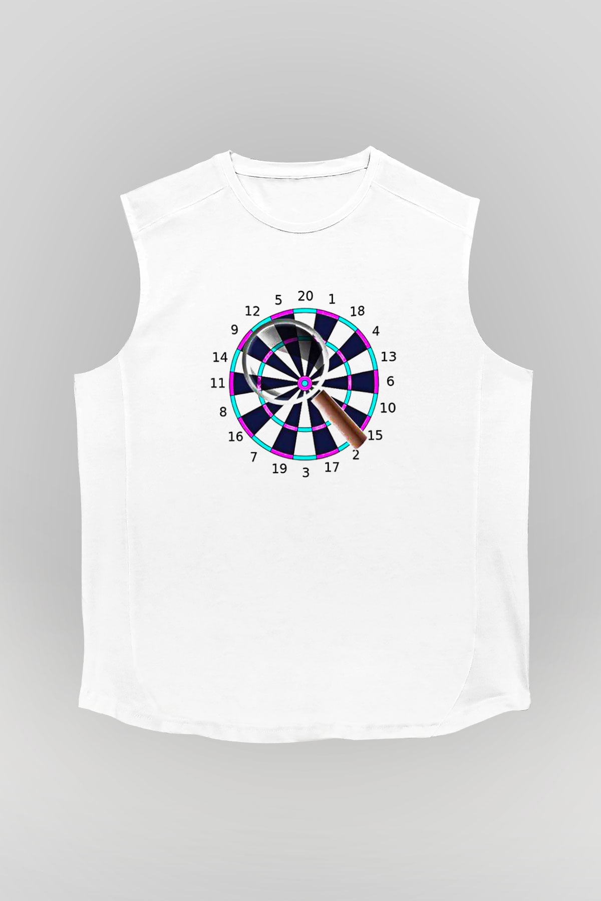 Dart Baskılı Unisex Kolsuz Beyaz Tişört