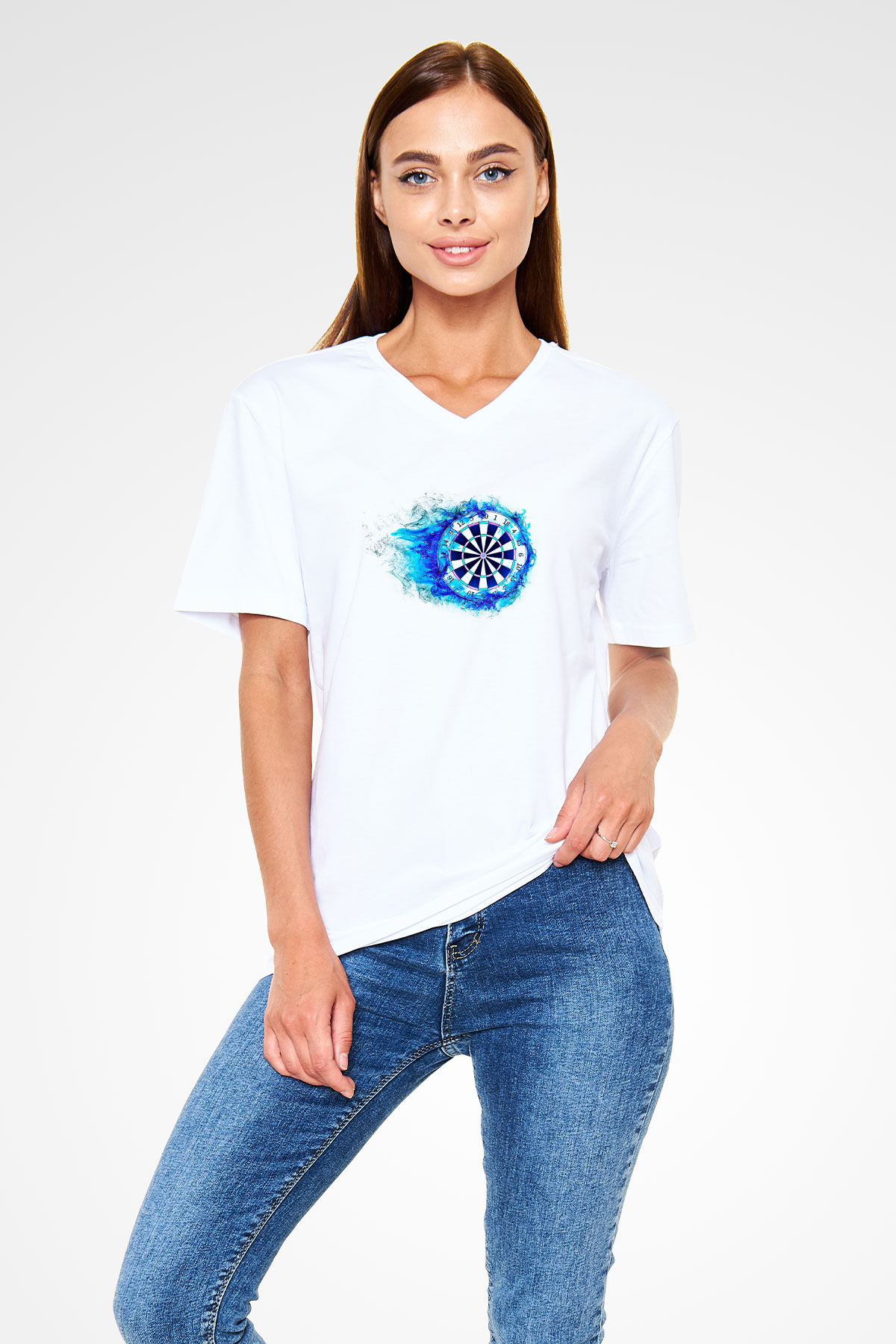 Dart Baskılı Unisex V Yaka Tişört - Tshirt