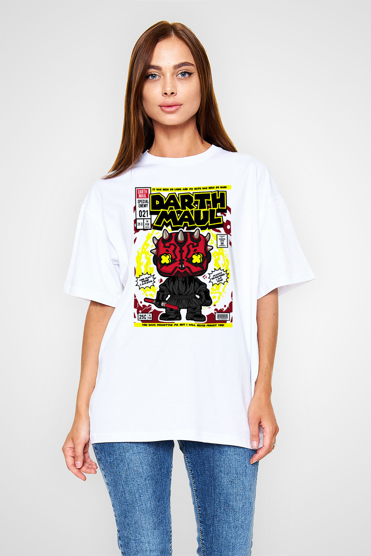 Darth Maul Baskılı Unisex Beyaz Oversize Tişört