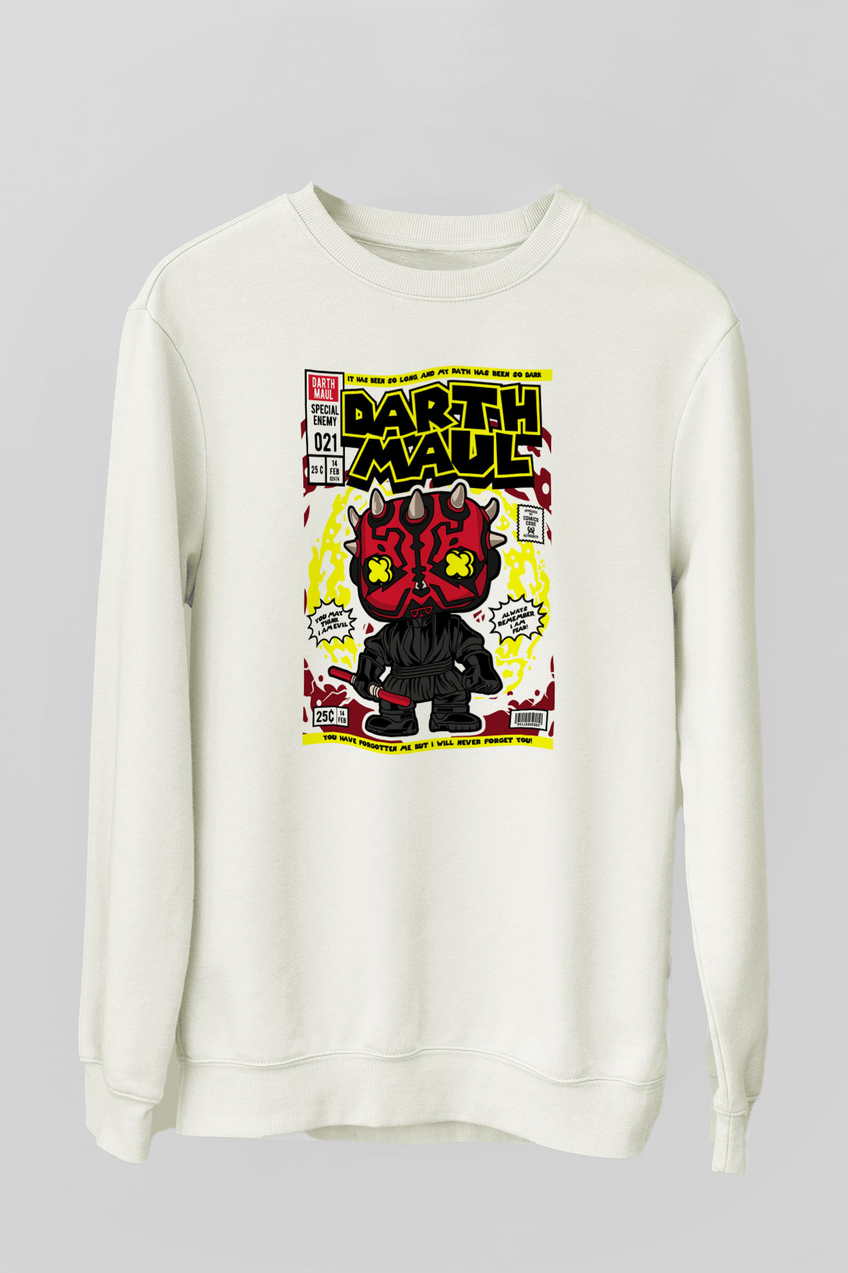 Darth Maul Baskılı Unisex Beyaz Sweatshirt