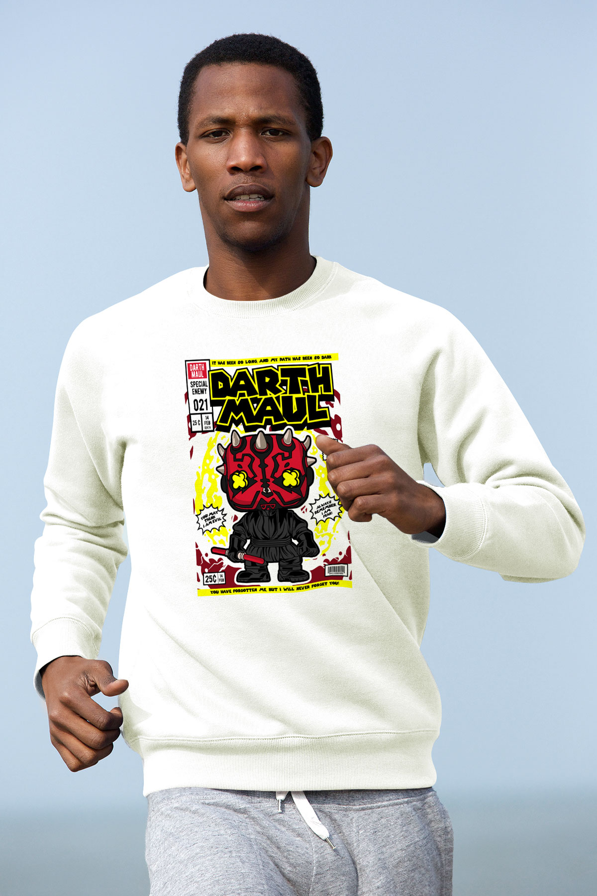 Darth Maul Baskılı Unisex Beyaz Sweatshirt