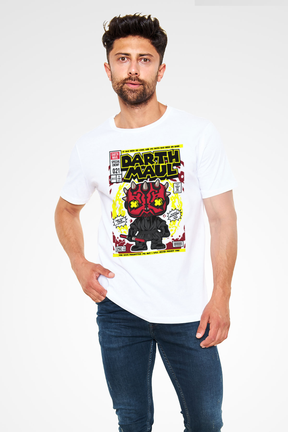 Darth Maul Baskılı Unisex Beyaz Tişört