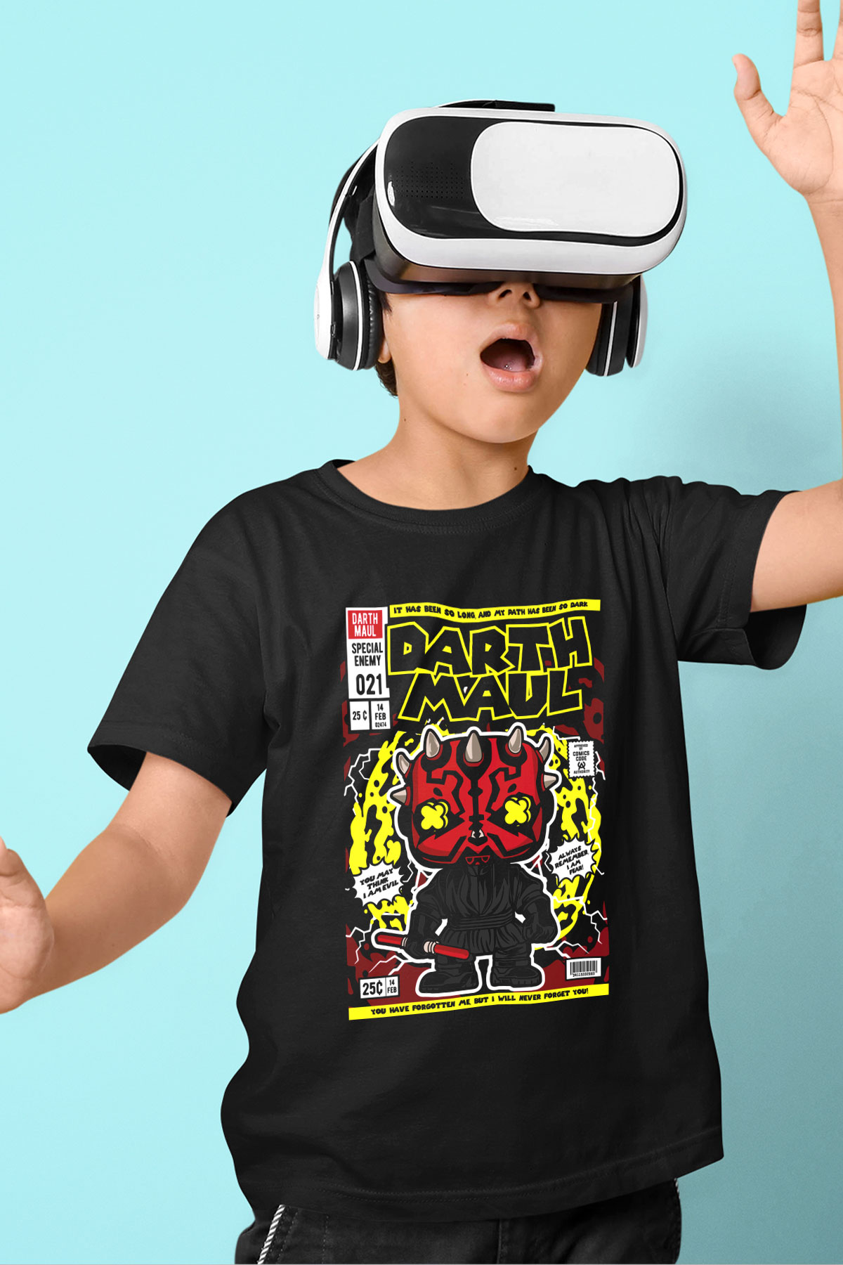 Darth Maul Baskılı Unisex Siyah Çocuk Tişört