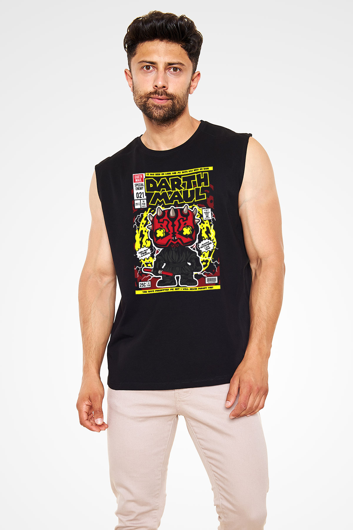 Darth Maul Baskılı Unisex Siyah Kolsuz Tişört