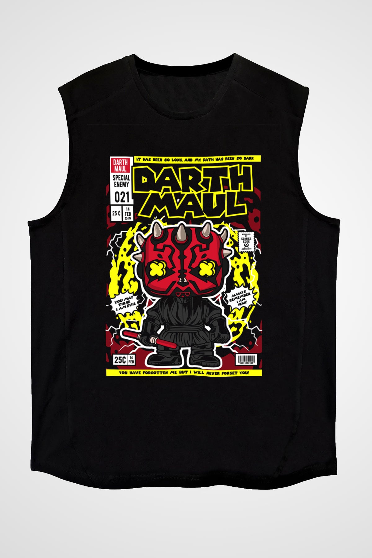 Darth Maul Baskılı Unisex Siyah Kolsuz Tişört
