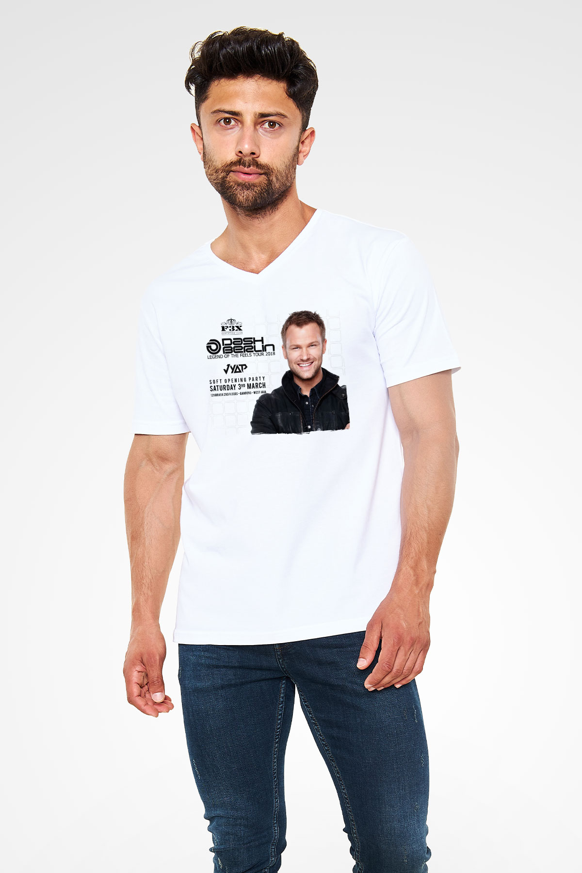 Dash Berlin Beyaz Unisex V Yaka Tişört
