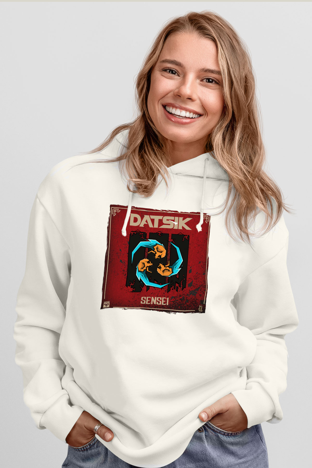 Datsik Beyaz Unisex Kapüşonlu Sweatshirt