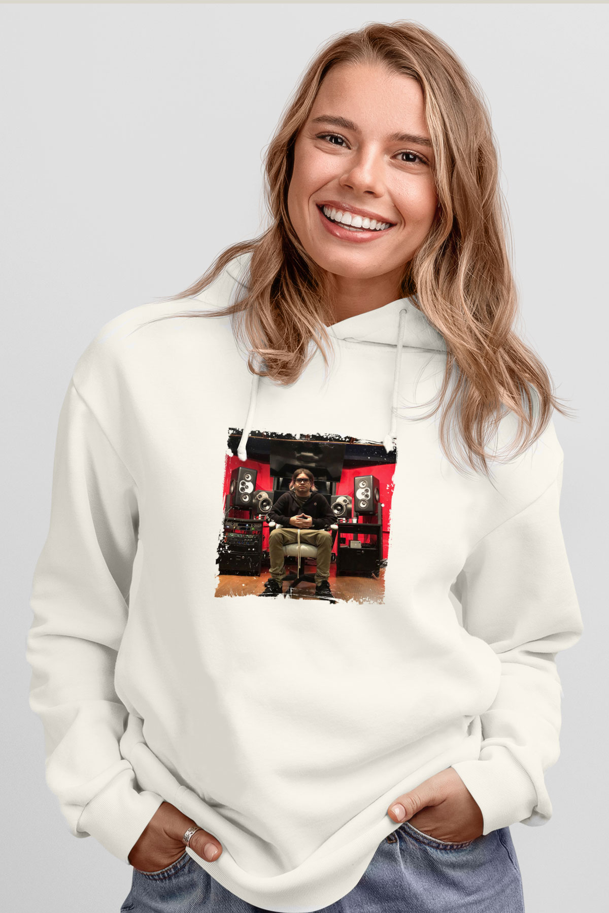 DatsikBaskılı Beyaz Hoodie