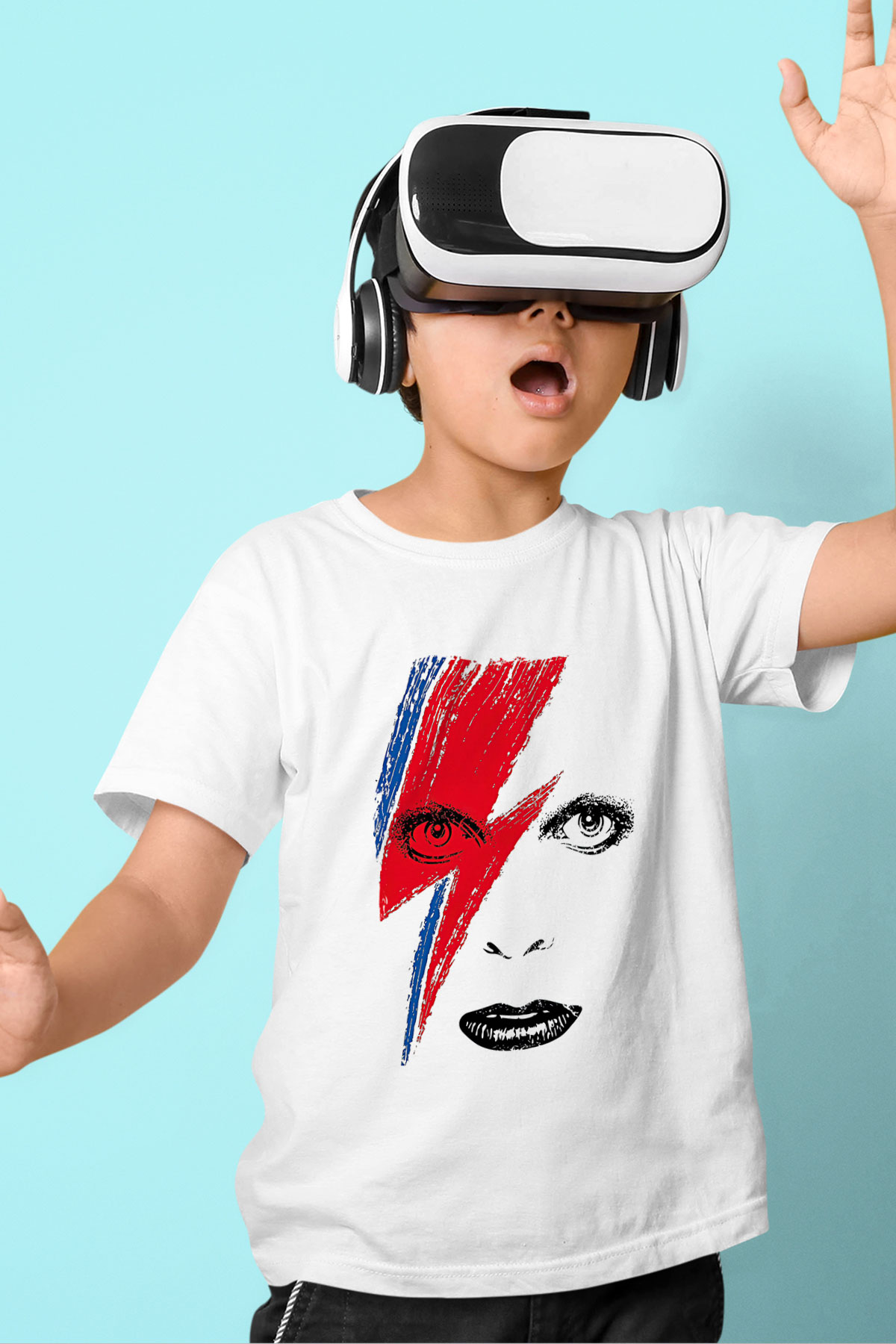 David Bowie Baskılı Beyaz Unisex Beyaz Çocuk Tişört - Tshirt