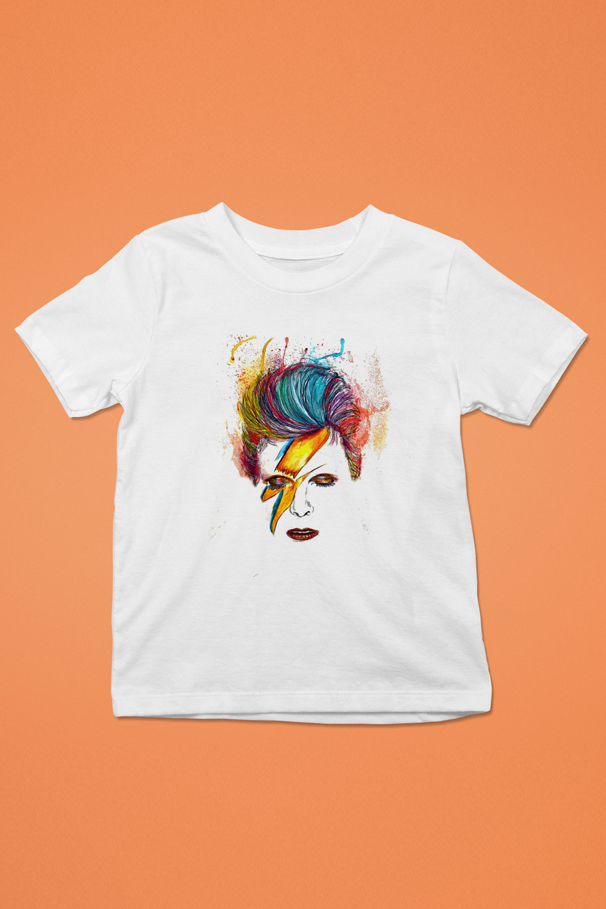 David Bowie Baskılı Beyaz Unisex Beyaz Çocuk Tişört - Tshirt