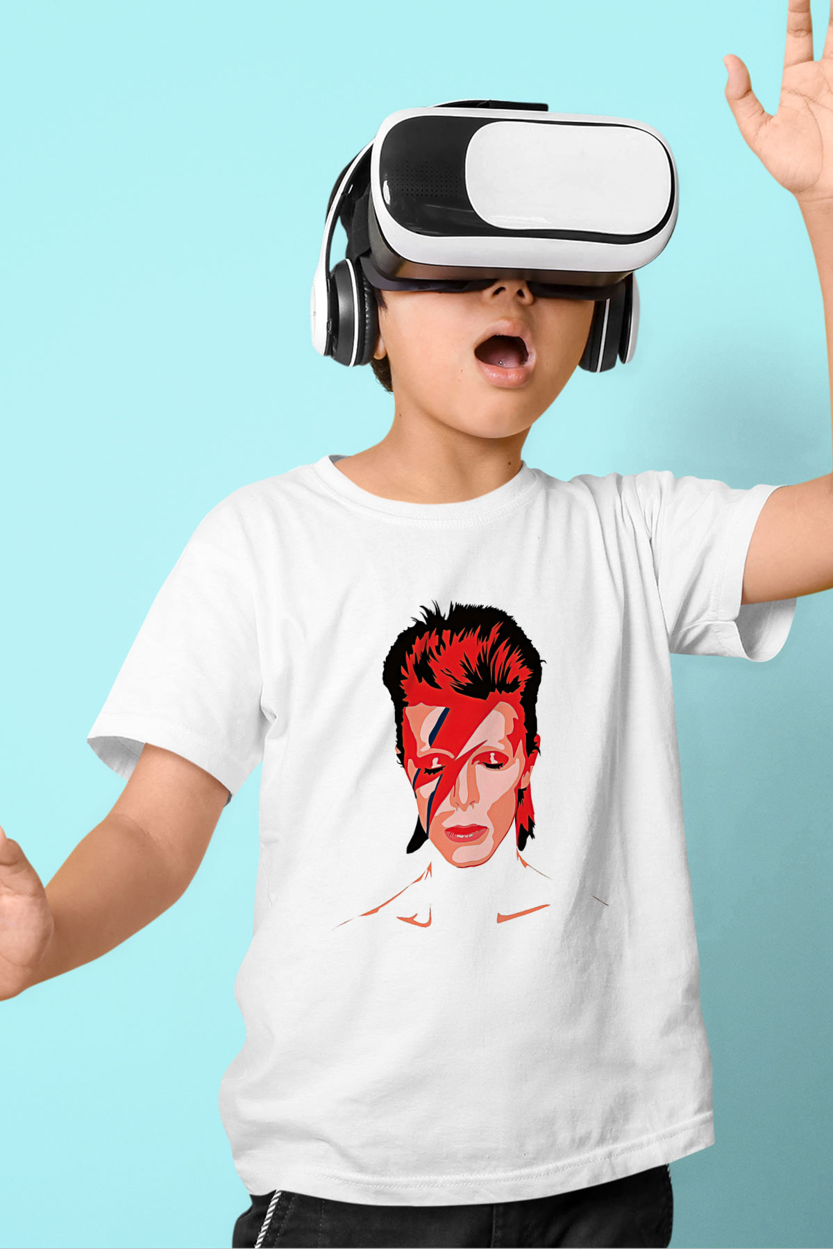 David Bowie Baskılı Beyaz Unisex Beyaz Çocuk Tişört - Tshirt