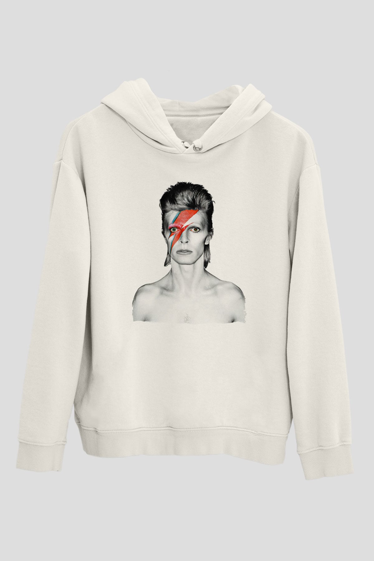 David Bowie Baskılı Beyaz Unisex Kapüşonlu Sweatshirt
