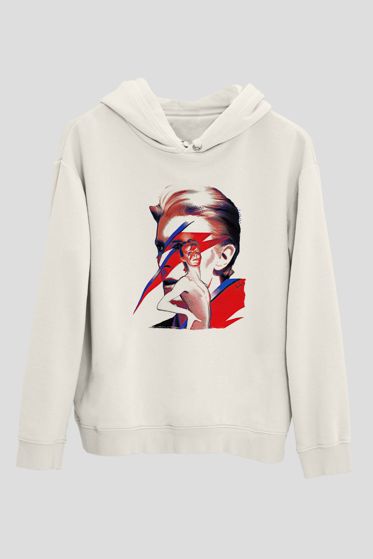 David Bowie Baskılı Beyaz Unisex Kapüşonlu Sweatshirt