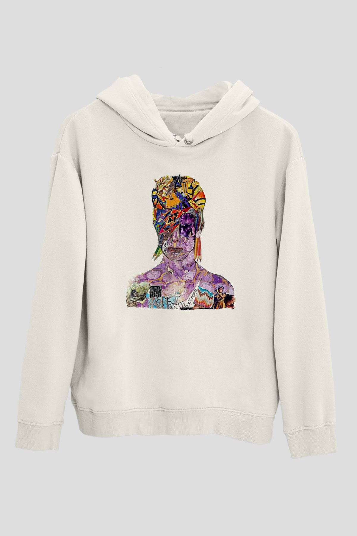 David Bowie Baskılı Beyaz Unisex Kapüşonlu Sweatshirt