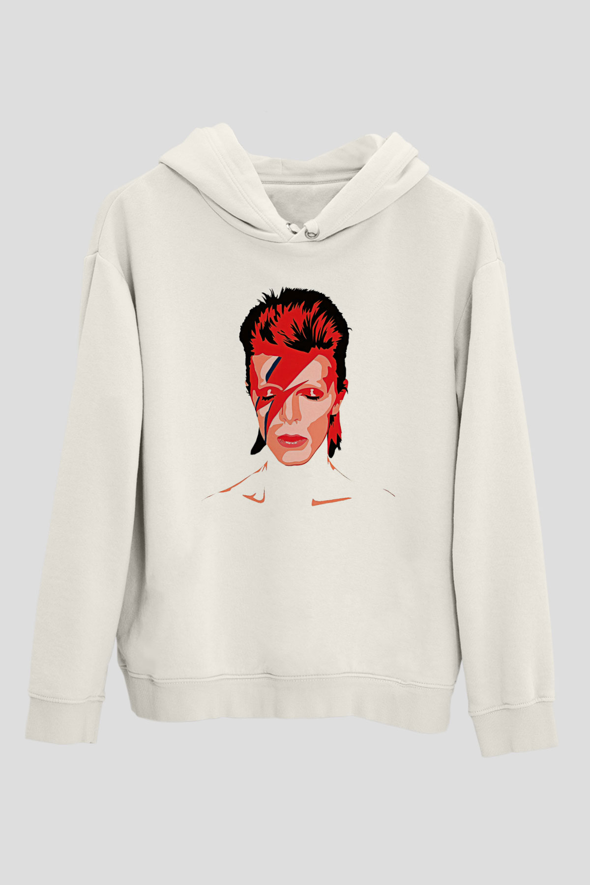 David Bowie Baskılı Beyaz Unisex Kapüşonlu Sweatshirt