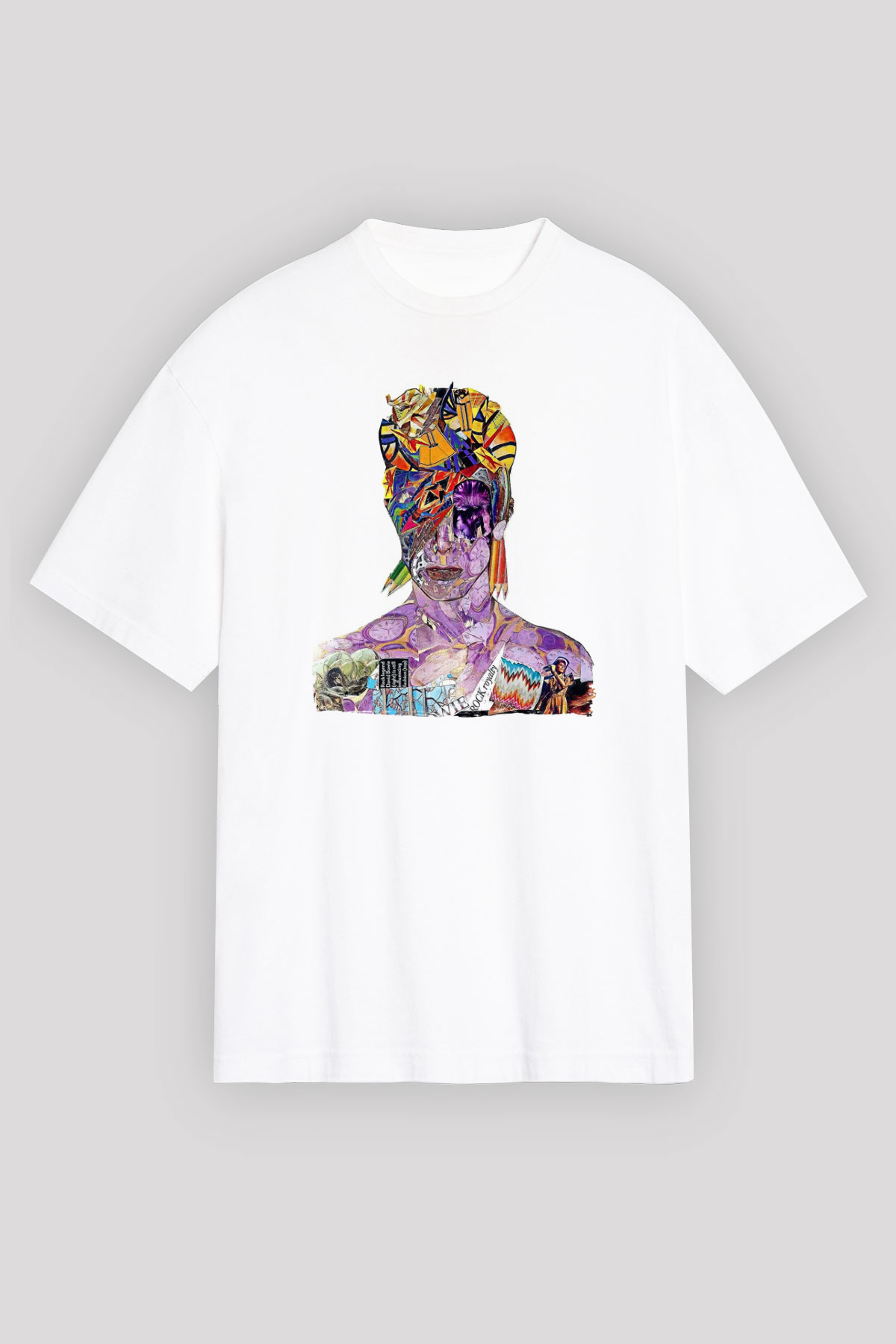 David Bowie Baskılı Beyaz Unisex Oversize Tişört - Tshirt
