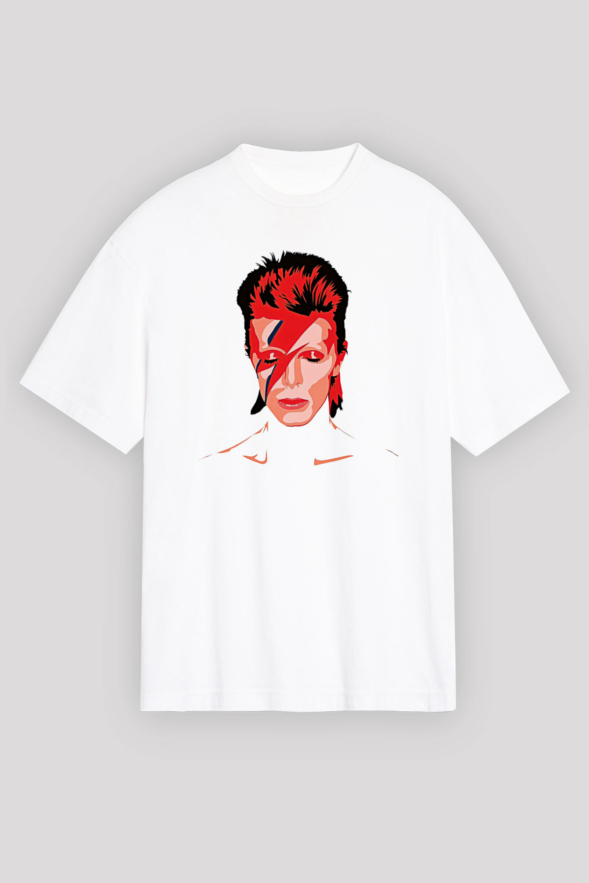 David Bowie Baskılı Beyaz Unisex Oversize Tişört - Tshirt