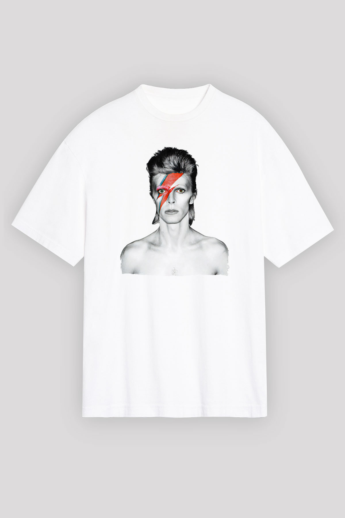 David Bowie Baskılı Beyaz Unisex Oversize Tişört - Tshirt
