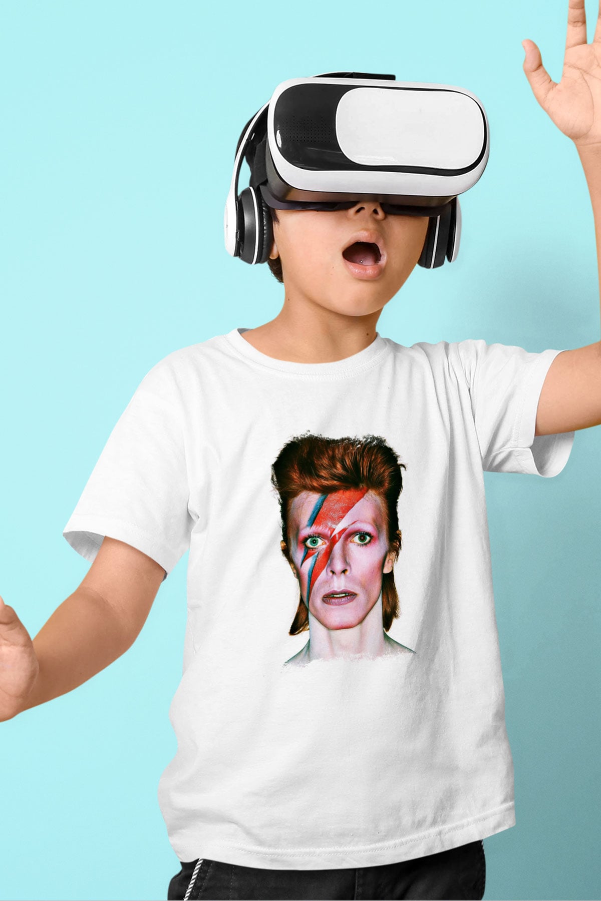David Bowie Baskılı Unisex Beyaz Çocuk Tişört