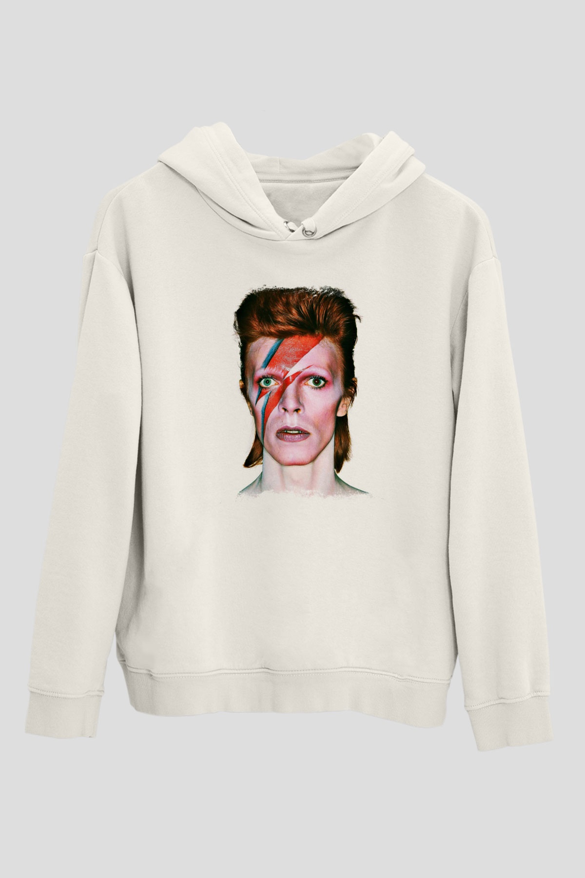David Bowie Baskılı Unisex Beyaz Hoodie