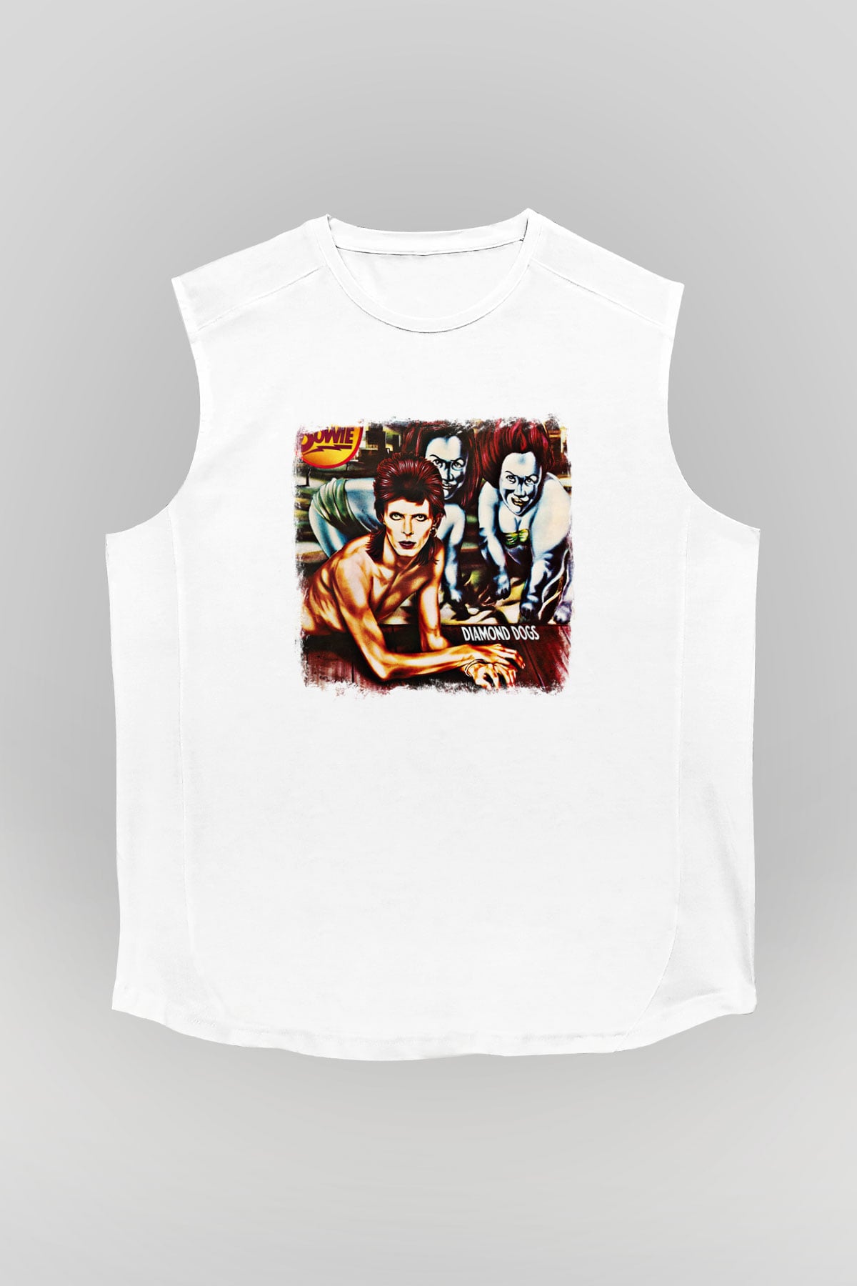 David Bowie Baskılı Unisex Beyaz Kolsuz Tişört