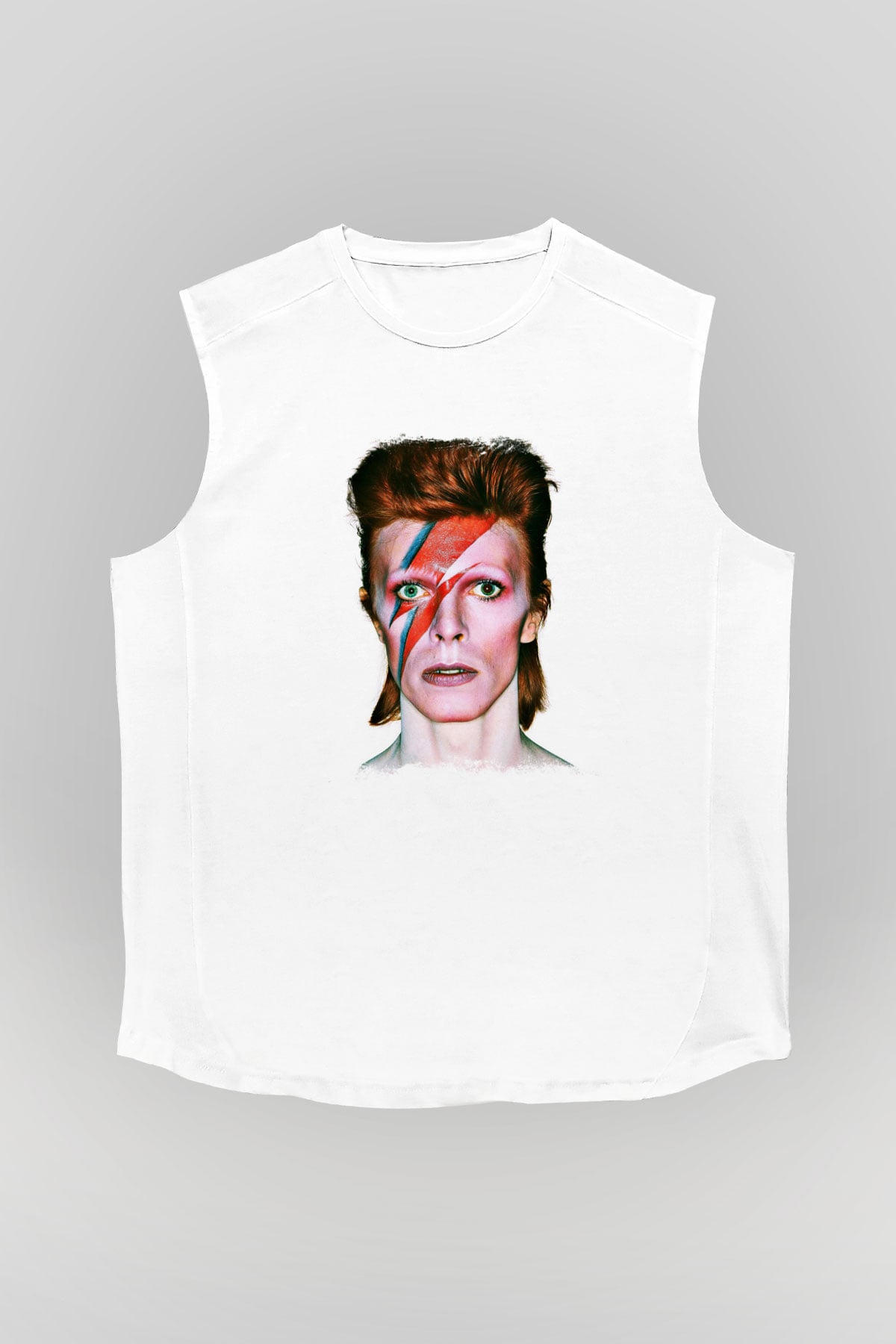 David Bowie Baskılı Unisex Beyaz Kolsuz Tişört