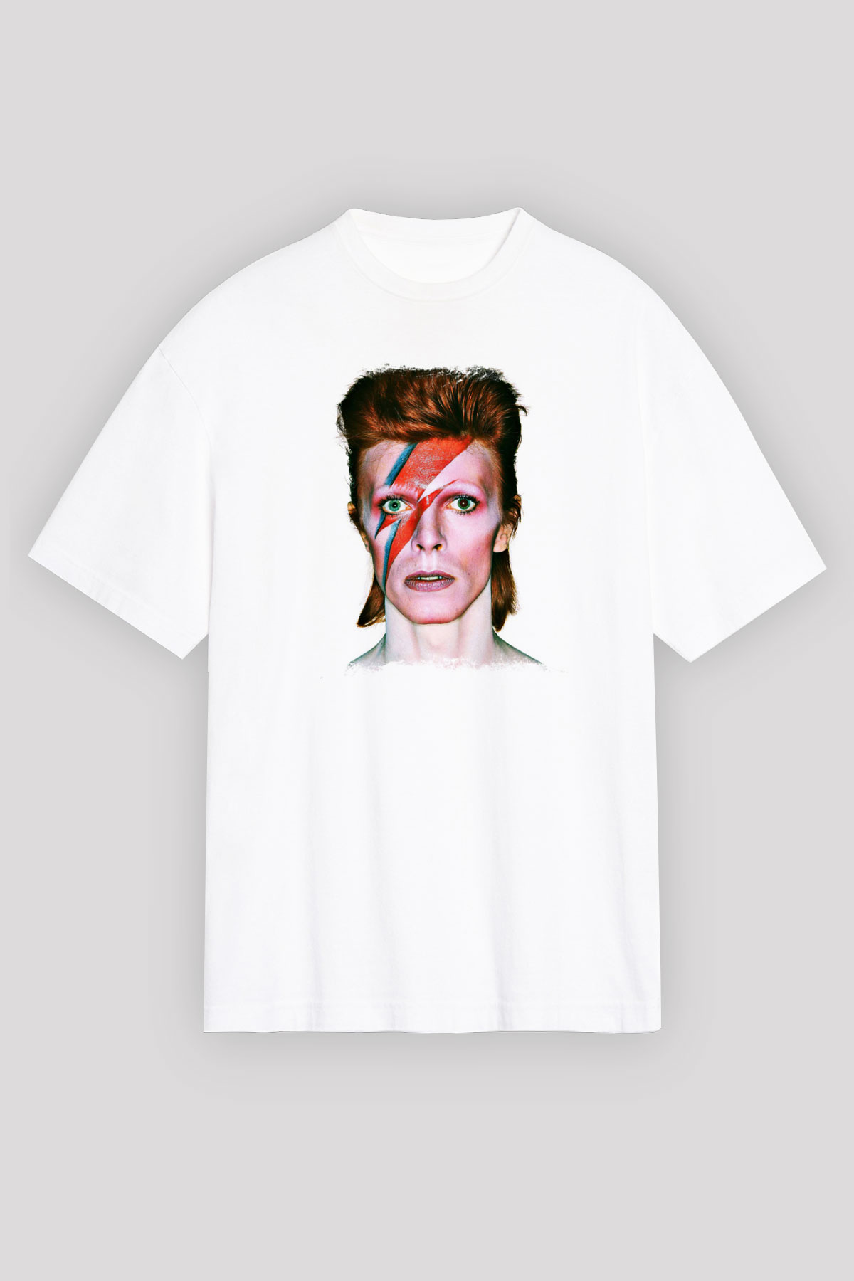 David Bowie Baskılı Unisex Beyaz Oversize Tişört