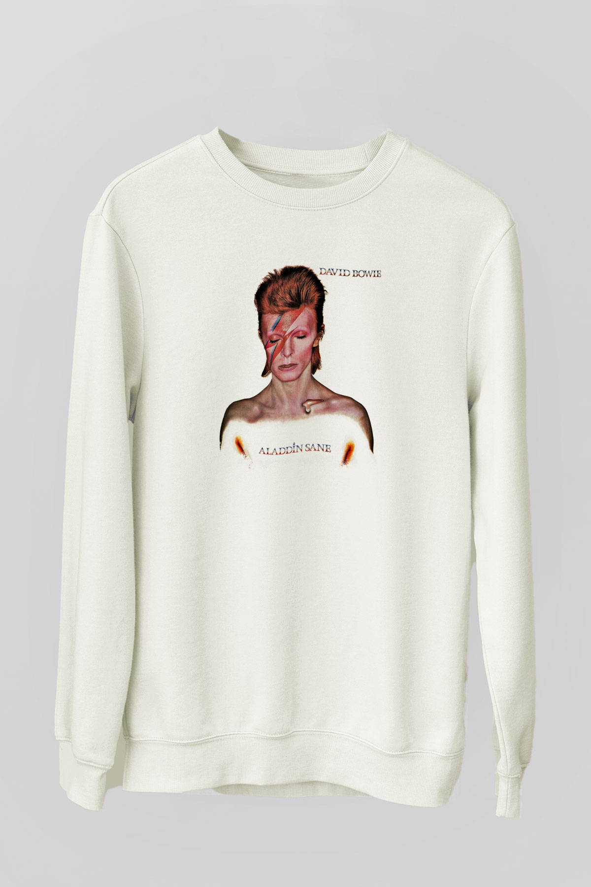 David Bowie Baskılı Unisex Beyaz Sweatshirt